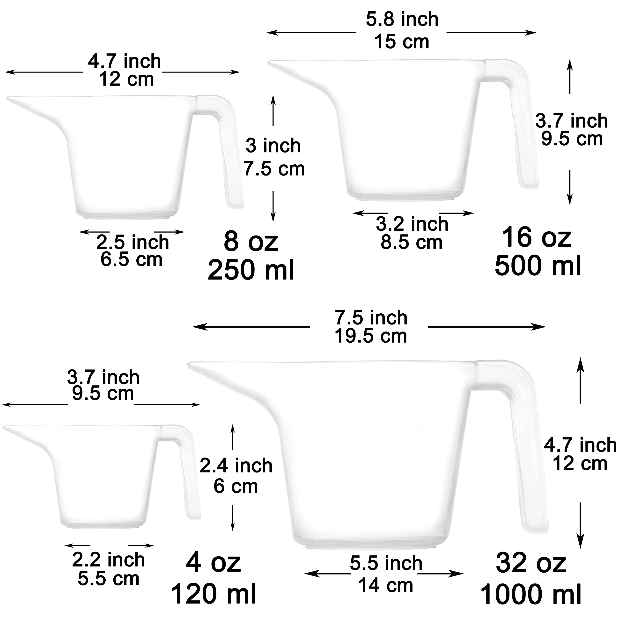 Youngever 4 Pack Plastic Measuring Cups Set, Nesting Mixing Bowls, Color Measuring Cups Set, 4oz, 8oz, 16oz, 36oz