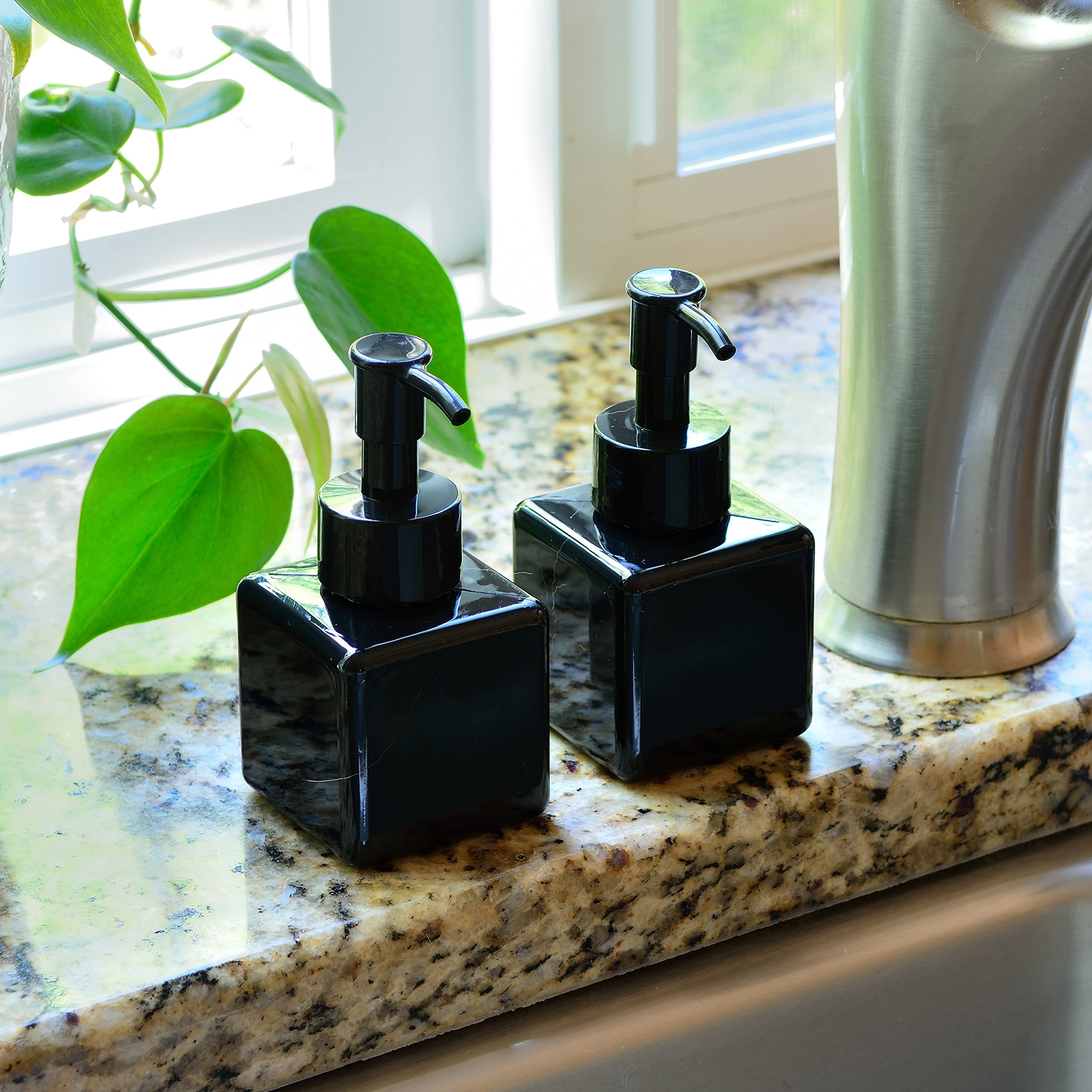 Youngever 5 Pack 4 Ounce Plastic Pump Bottles, Square Refillable Plastic Pump Bottles for Dispensing Lotions, Liquid Soap