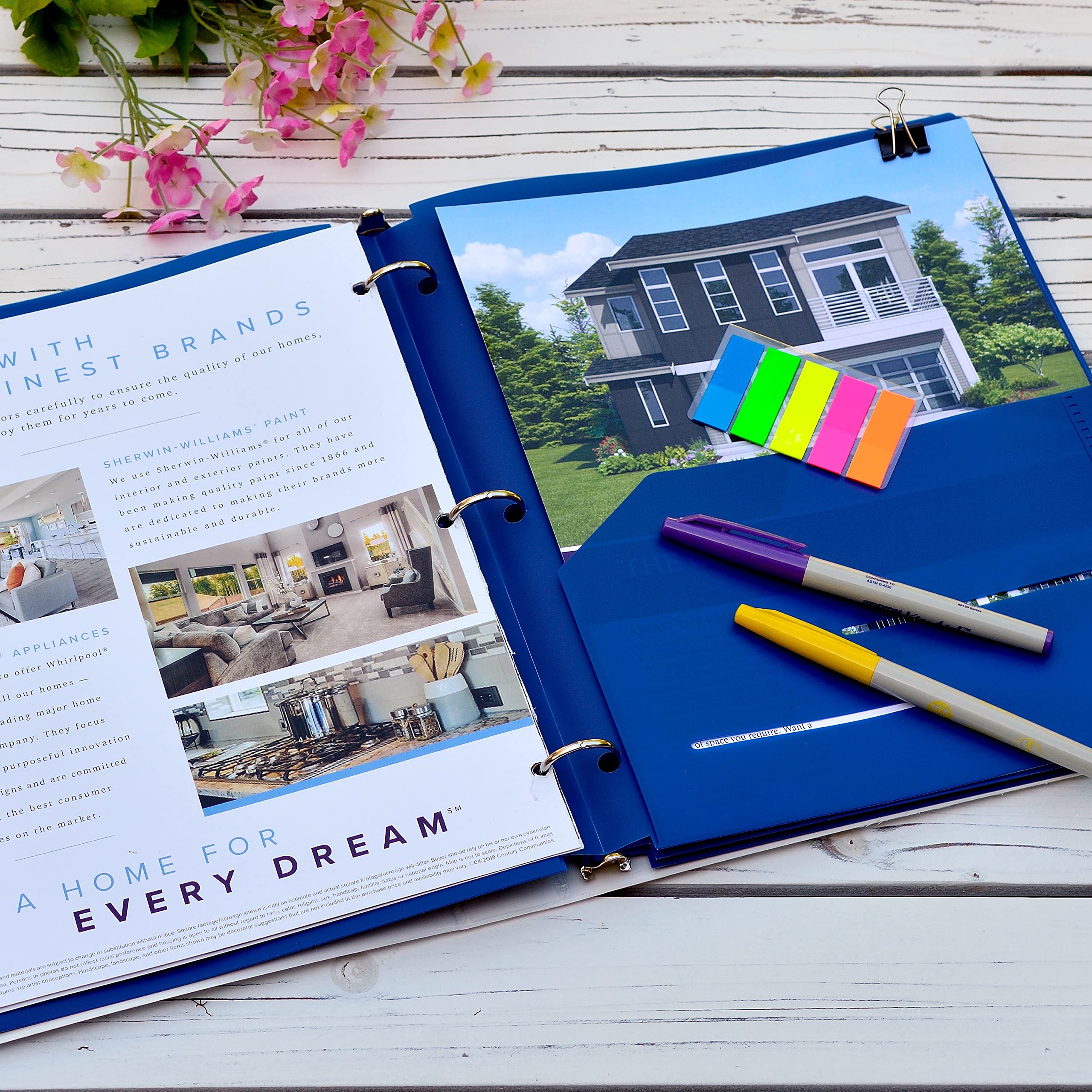 Youngever 6 Pack Heavy Duty Plastic Two Pocket Folders, Binder Dividers with Pocket, 3 Hole Punch Folder with Notches, Binder Folders