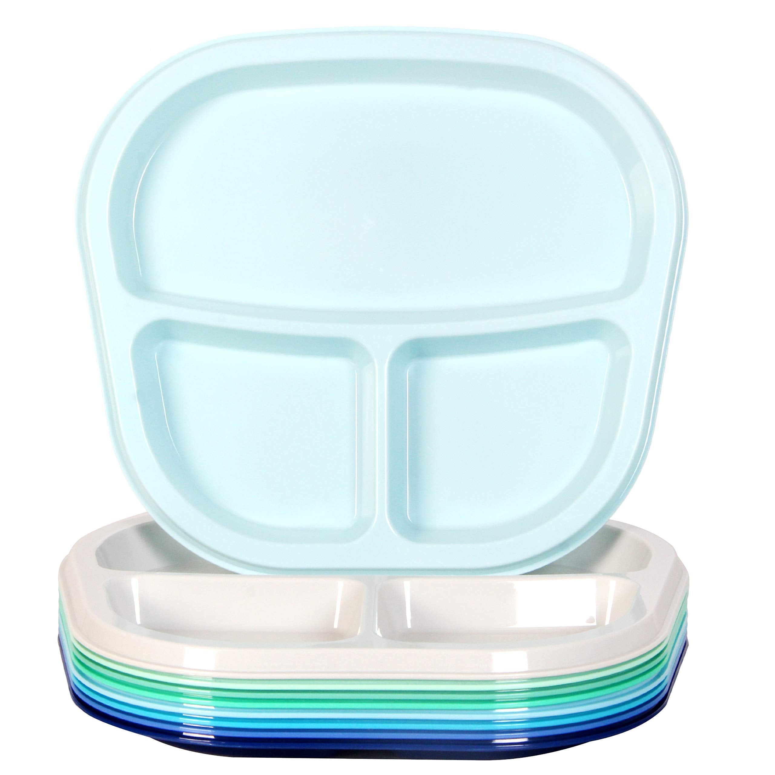 Youngever 3-Compartment Divided Plastic Kids Tray, 3 Compartment Plates, Set of 9