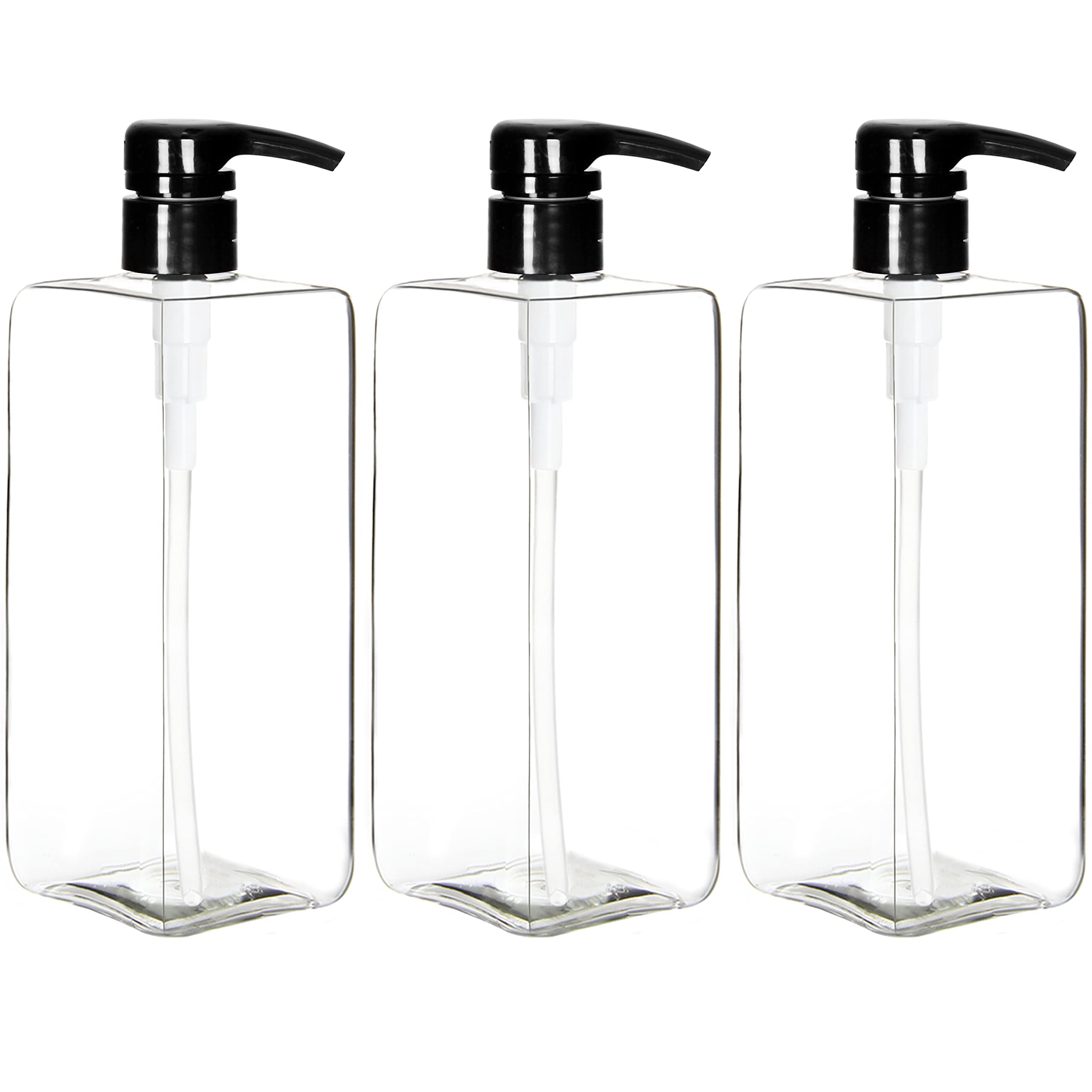 Youngever 3 Pack Pump Bottles for Shampoo 24 Ounce, Empty Shampoo Pump Bottles, Plastic Square with Lockdown-Leak Proof-Pumps