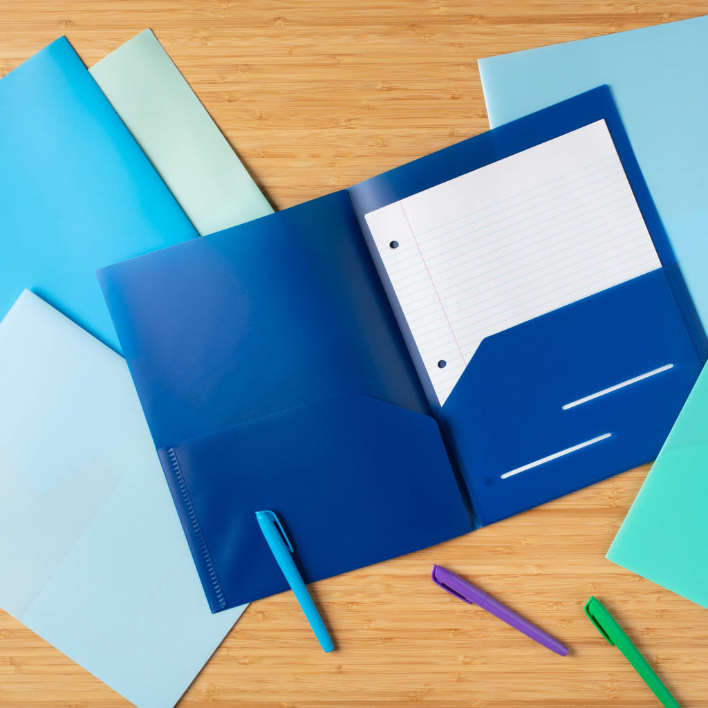 Youngever 6 Pack Heavy Duty Plastic Two Pocket Folders, Heavy Duty Plastic 2 Pocket Folder