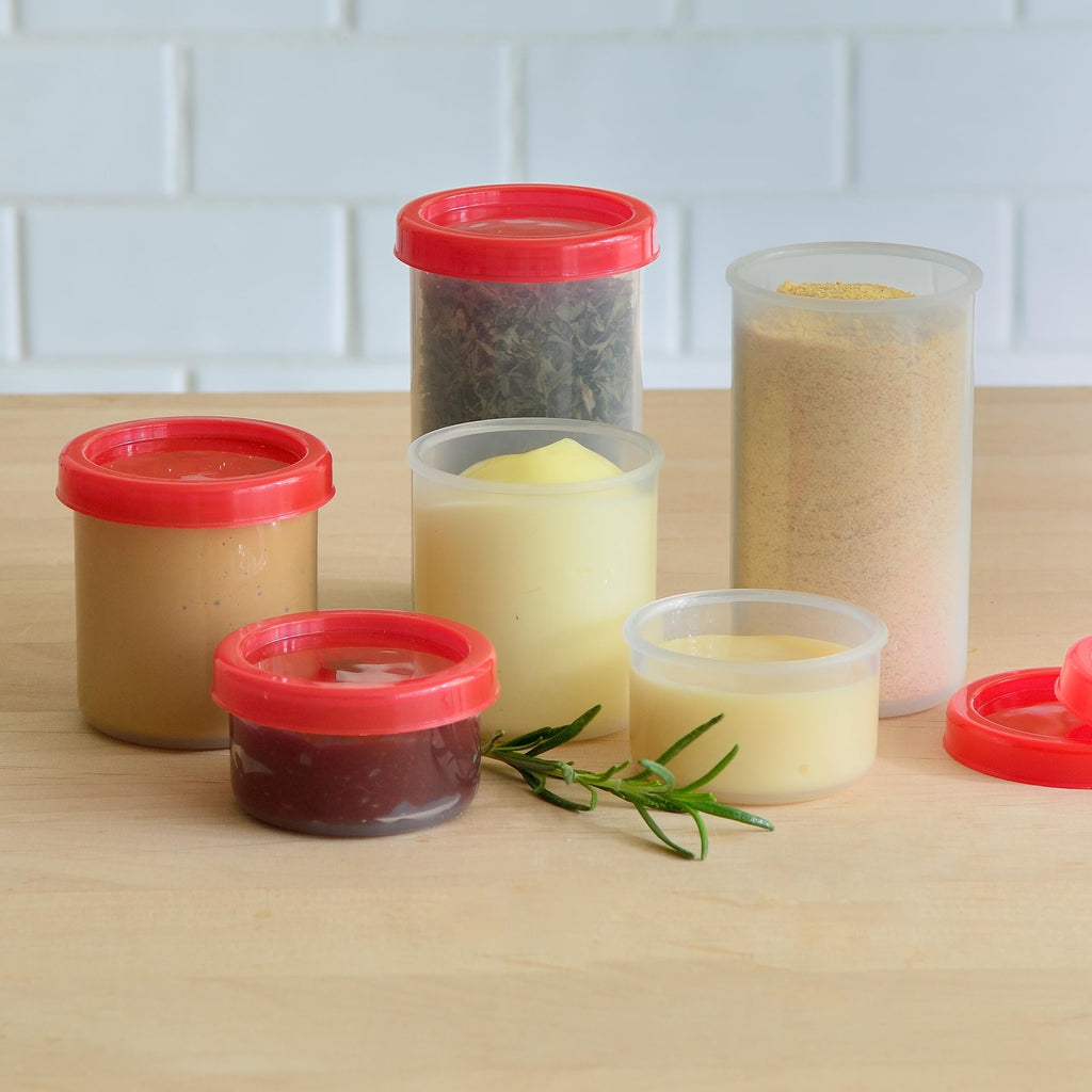 Youngever 3 Pack Plastic Condiment Containers, Sauce Containers with Lid, Plastic Salad Dressing Container