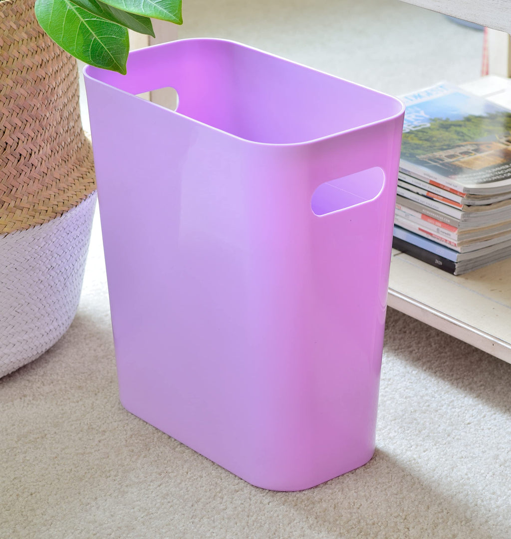 Youngever 2 Pack 3 Gallon Slim Trash Can, Plastic Garbage Container Bin, Trash Bin with Handles for Home Office, Living Room, Study Room, Kitchen, Bathroom