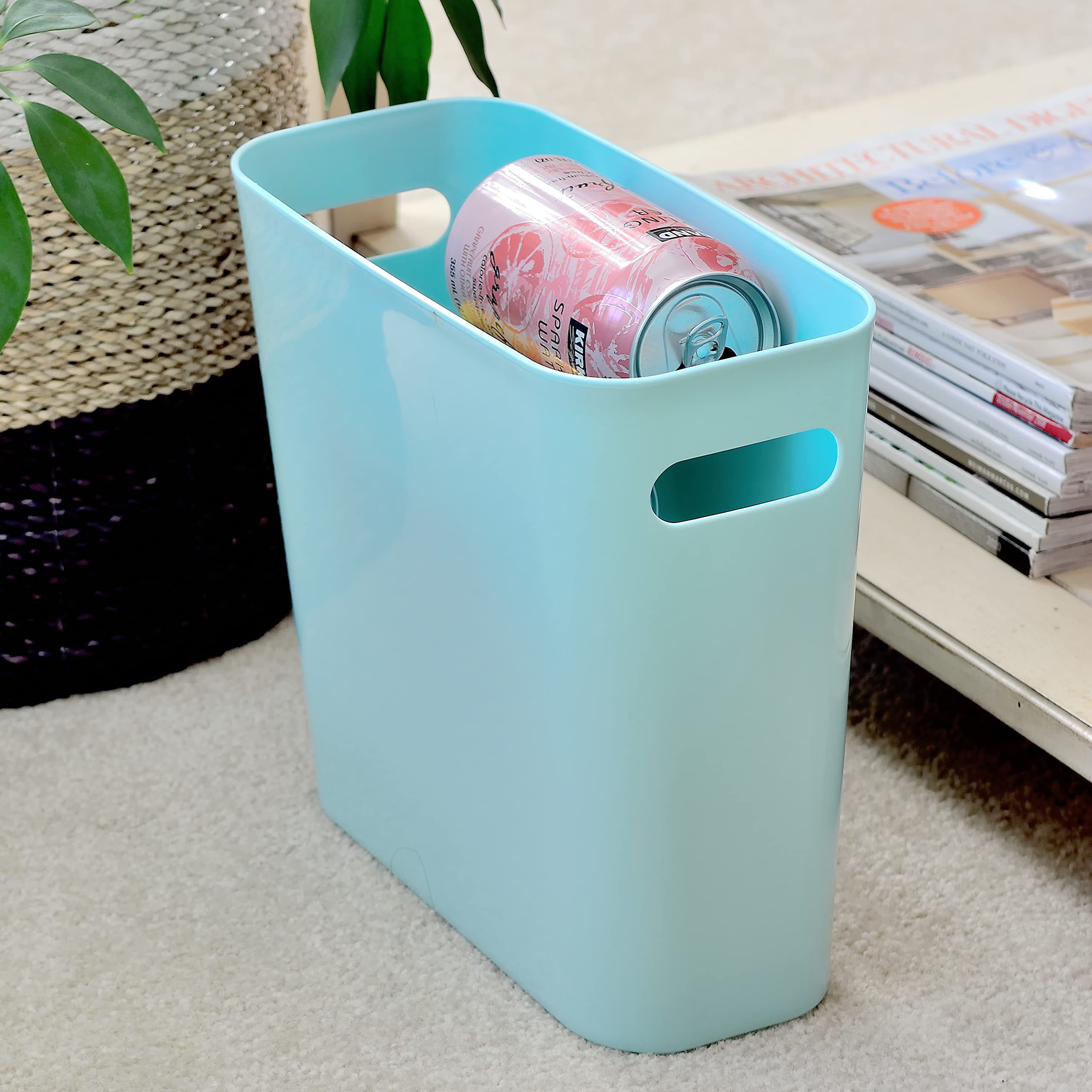 Youngever 1.5 Gallon Slim Trash Can, Re-usable 5.67L Plastic Garbage Container Bin, Small Trash Bin with Handles for Home Office, Living Room, Study Room, Kitchen, Bathroom