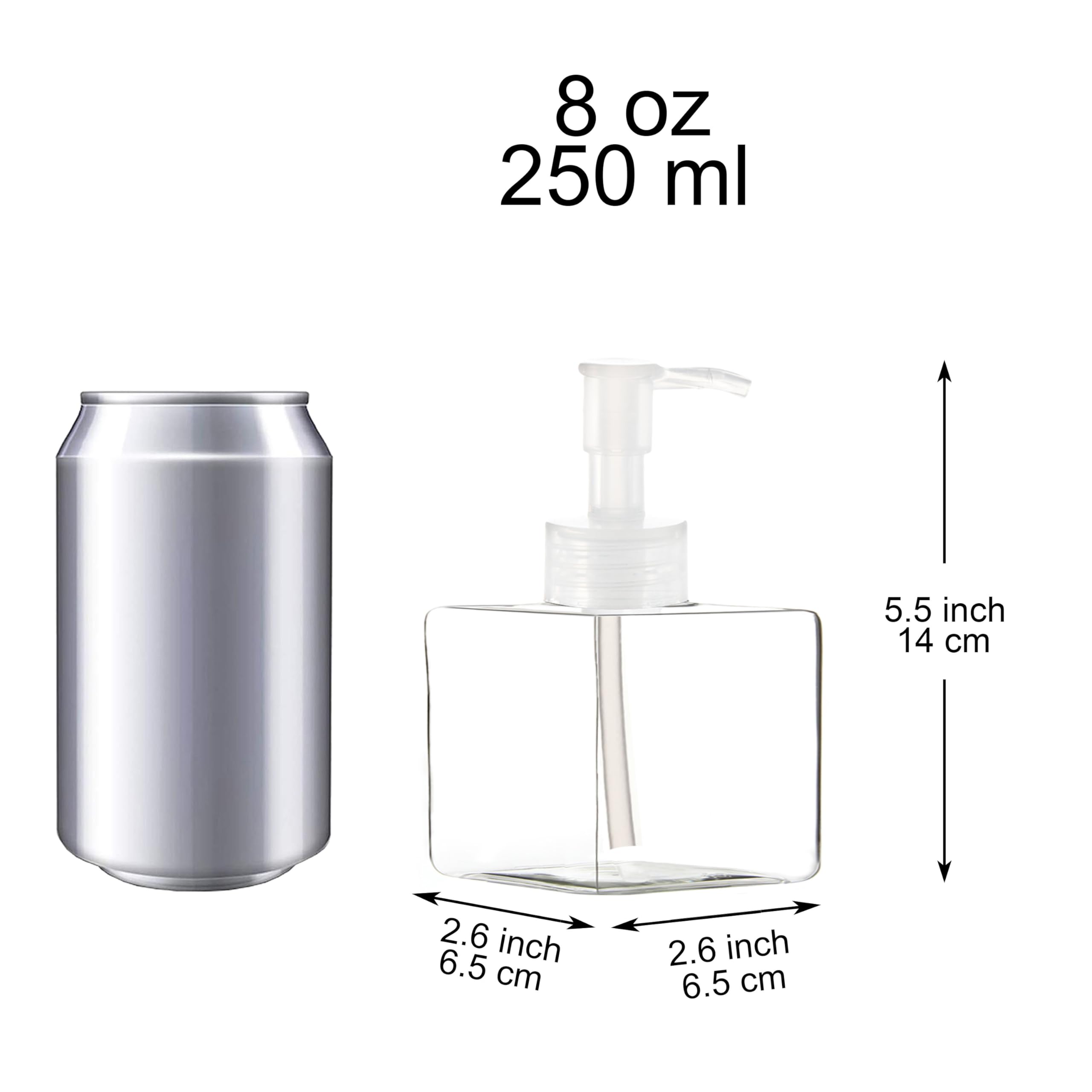 Youngever 5 Pack Clear Plastic Square Pump Bottles, Refillable Plastic Pump Bottles for Dispensing Lotions, Shampoos