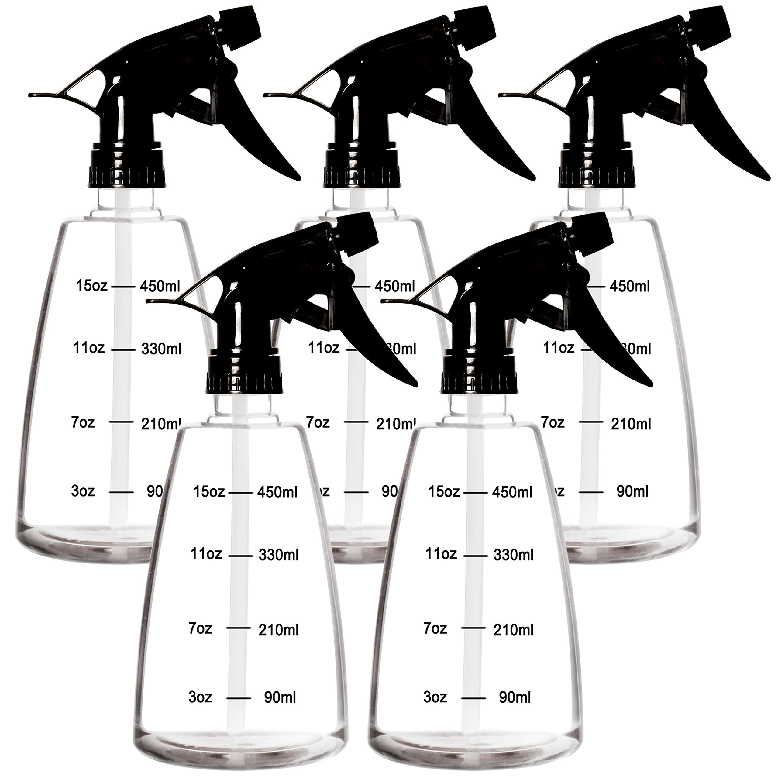 Youngever 5 Pack Empty Plastic Spray Bottles, 16 Ounce Spray Bottles for Hair and Cleaning Solutions