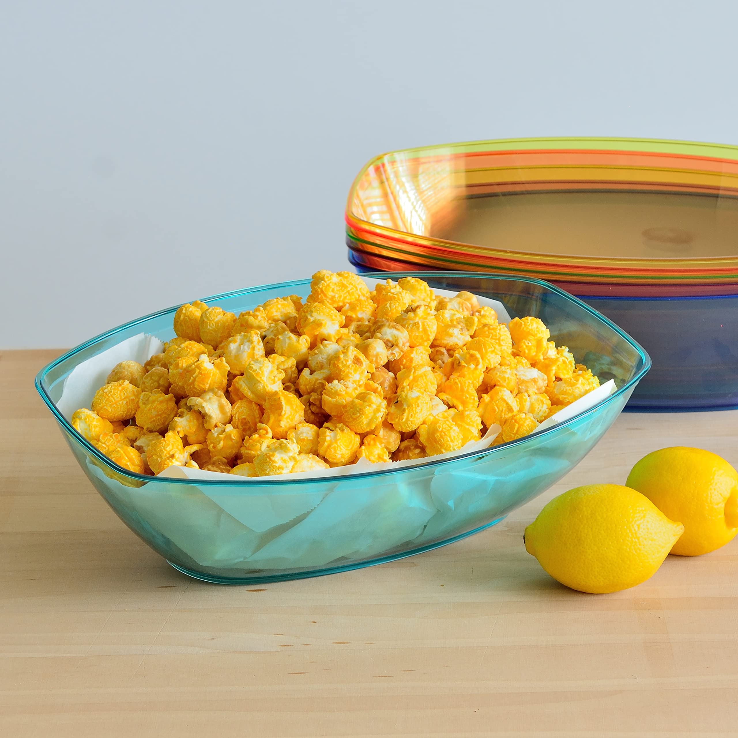 Youngever 8 Pack 2400ML Luau Plastic Mixing and Serving Bowls, Popcorn Bowls, Salad Bowls, Chip and Dip Serving Bowls, Set of 8 (Rainbow)