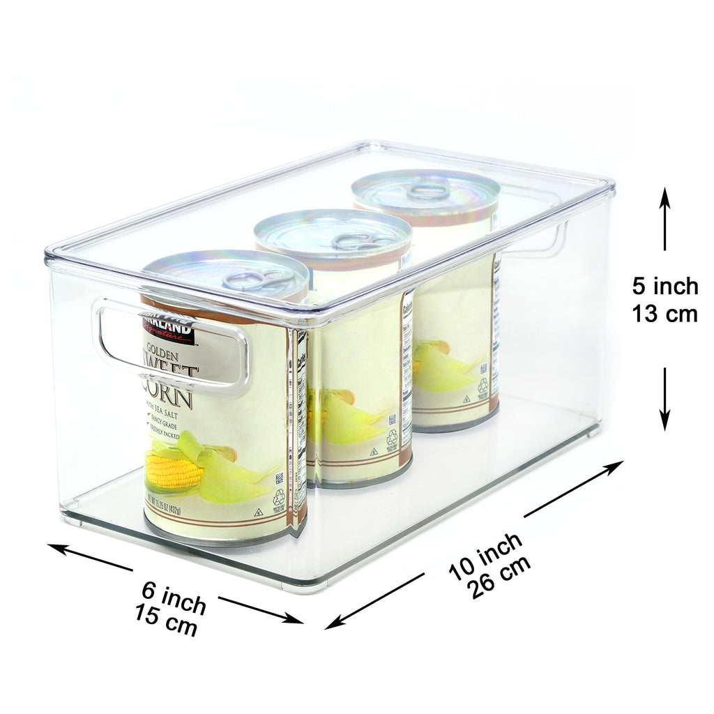 Youngever 2 Pack Stackable Plastic Storage Organizer Container Bins with Lids, Stackable Storage Bins with Handler for Refrigerator, Pantry