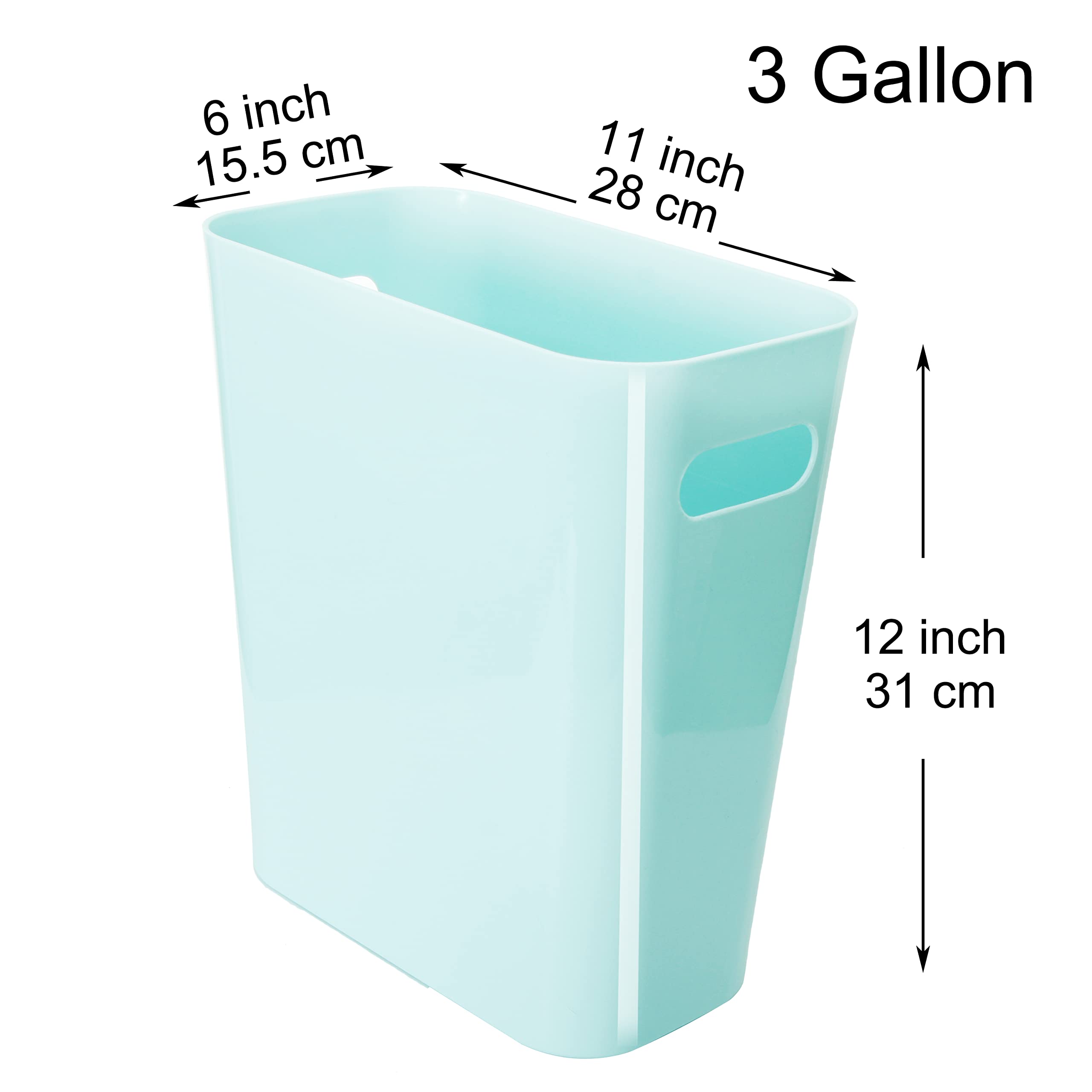 Youngever 2 Pack 3 Gallon Slim Trash Can, Plastic Garbage Container Bin, Trash Bin with Handles for Home Office, Living Room, Study Room, Kitchen, Bathroom