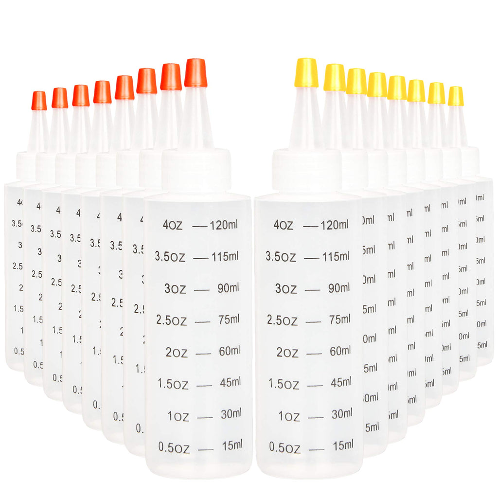 Youngever Set of 16 Plastic Squeeze Condiment Bottles with Tip Cap, HDPE Squeeze Condiment Bottles for Crafts, Food Art, Glue, Henna