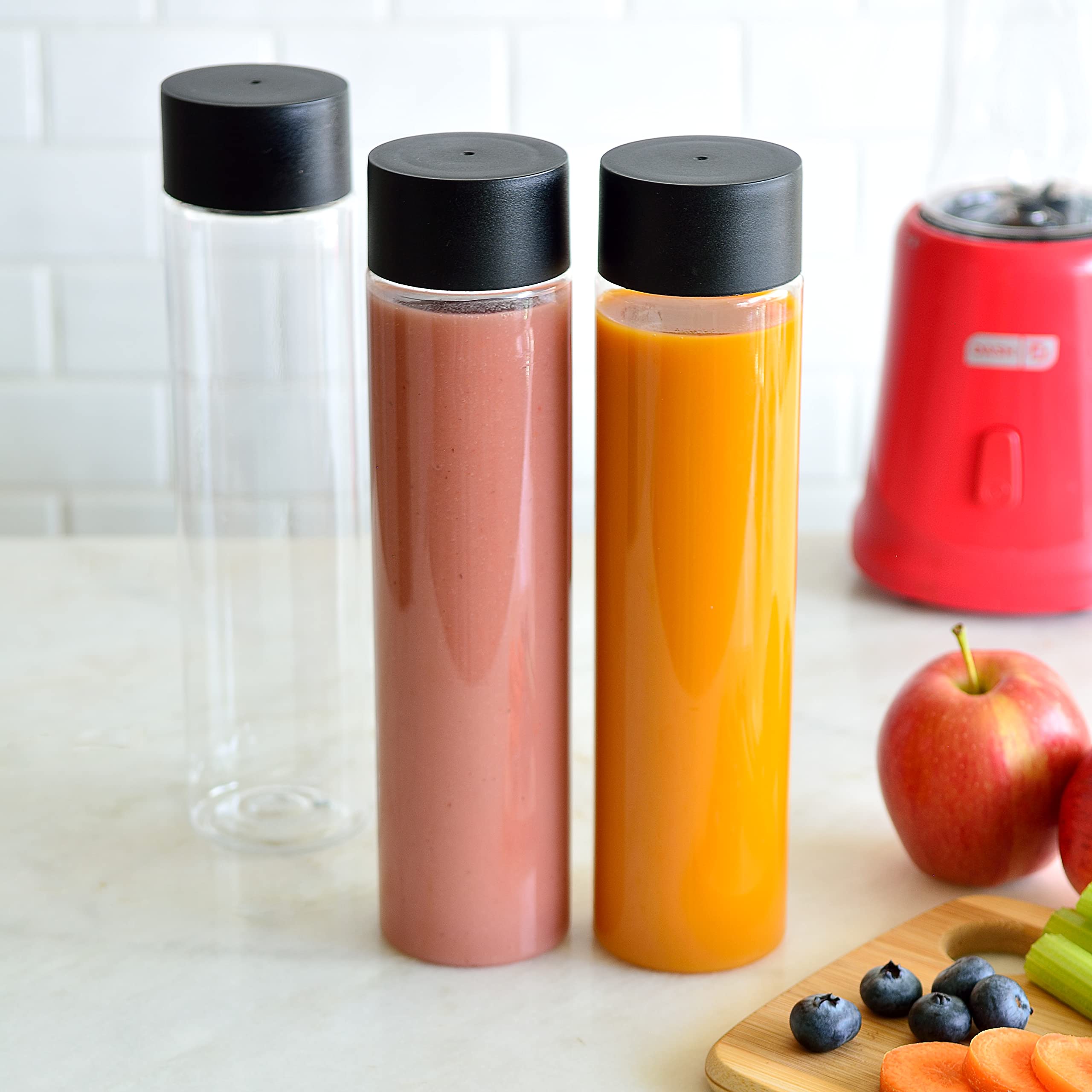 Youngever 6 Pack 16 Ounce Plastic Juice Bottles with Caps, Drinking Bottles with Lids, Beverage Containers