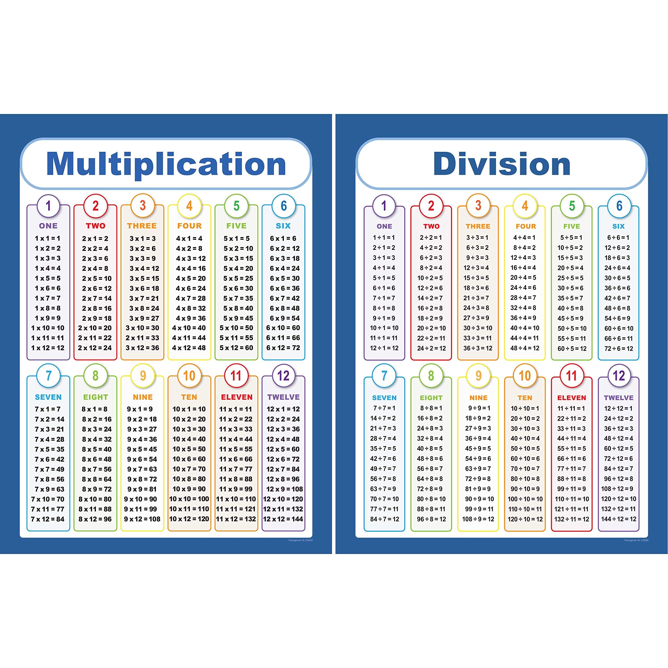 Youngever 24 x 18 inch Laminated Educational Posters, Teaching Posters, Classroom Posters (Multiplication and Division)