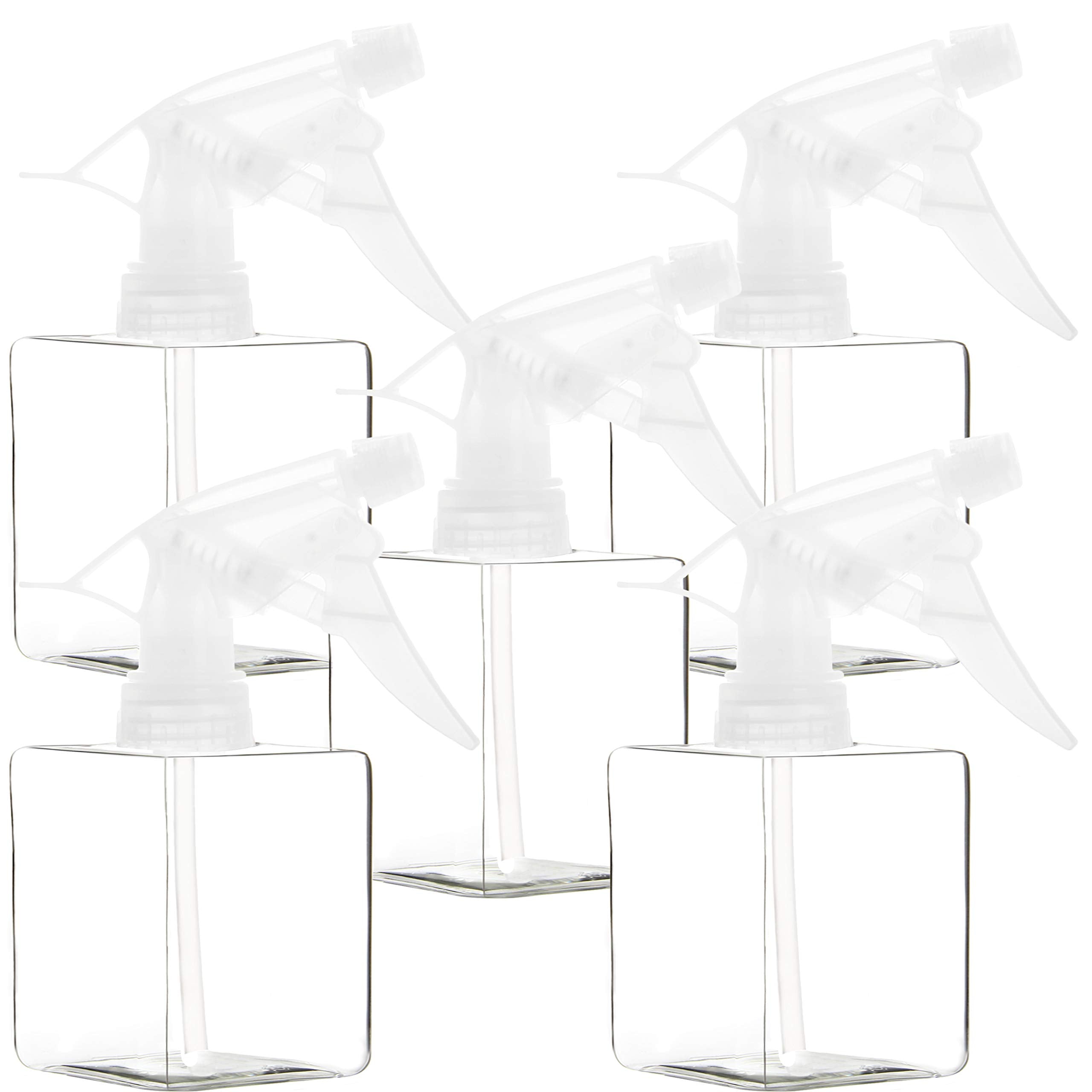 Youngever 5 Pack Empty Plastic Spray Bottles, Clear Square Spray Bottles for Hair and Cleaning Solutions