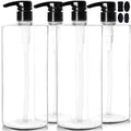 Youngever 4 Pack Pump Bottles for Shampoo 32 Ounce (1 Liter), Empty Shampoo Pump Bottles, Plastic Cylinder with Lockdown-Leak Proof-Pumps