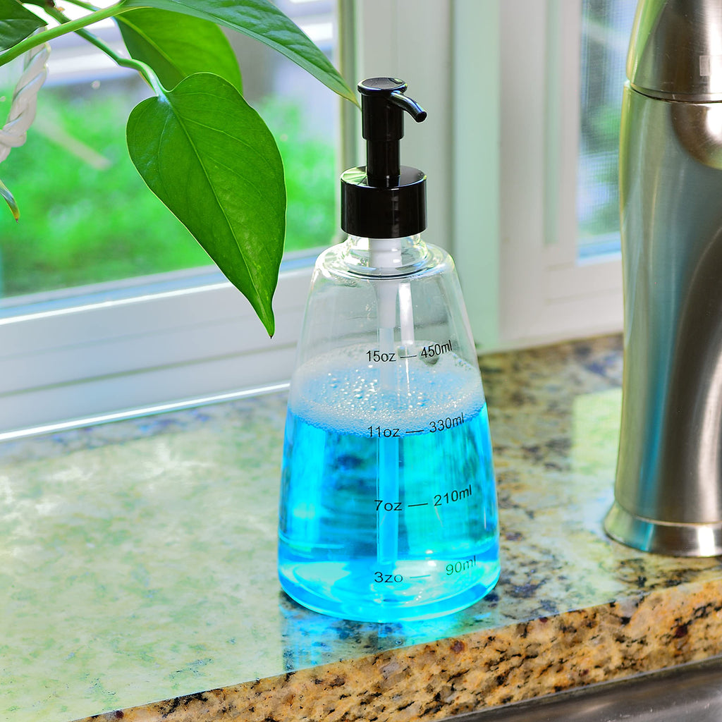 Youngever 5 Pack Plastic Pump Bottles 16 Ounce, Clear Refillable Plastic Pump Bottles with Measurement and Travel Lock