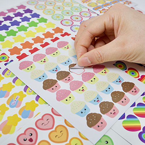 Youngever 5800 Teacher Stickers for Kids, Reward Stickers Mega Variety Pack, Incentive Stickers for Teacher Supplies Classroom Supplies, 18 Design Styles Including 3D Heart, face, Star, owl, Cupcake