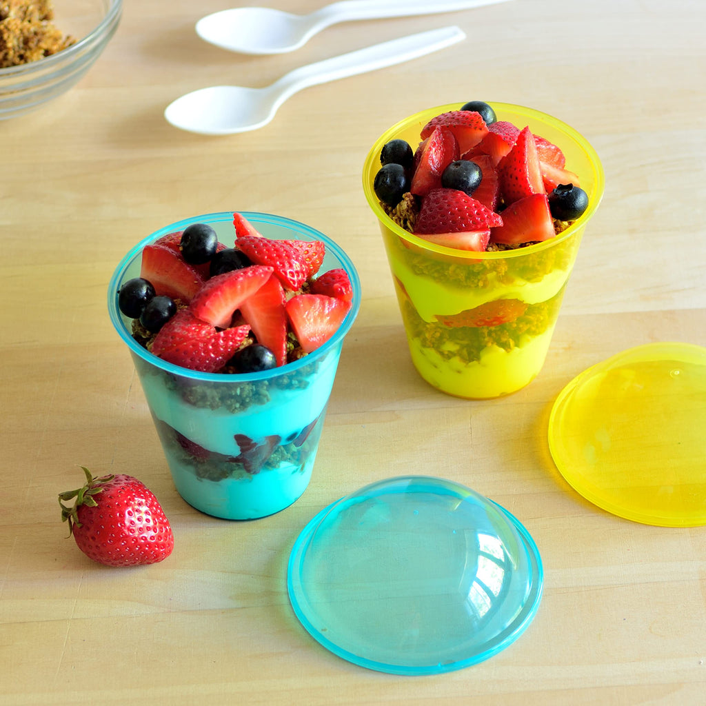 Youngever 7 Set Plastic Yogurt Cups with Dome Lids, Reusable Dessert and Parfait Cups, Spill and Leak Proof