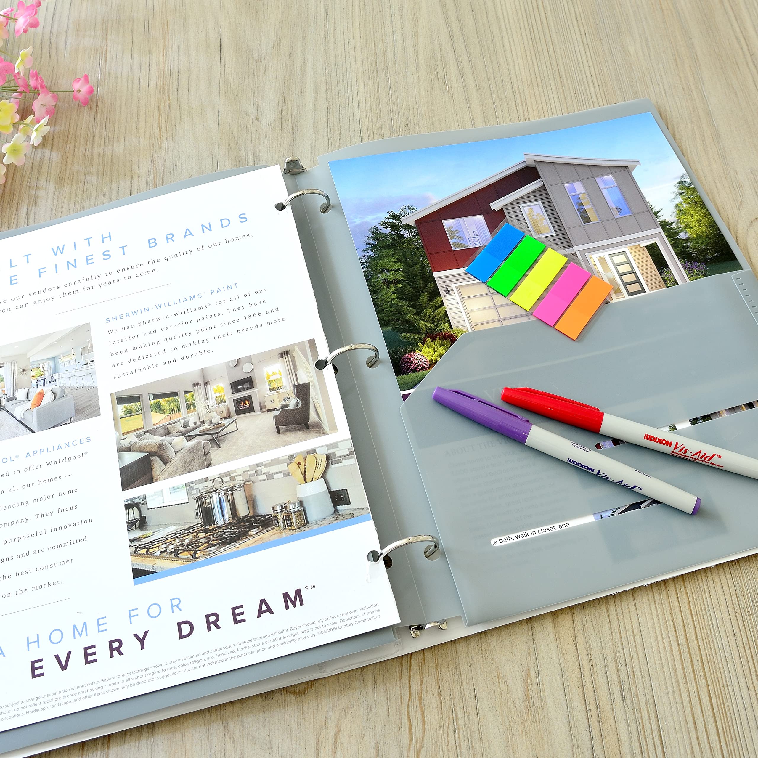 Youngever 6 Pack Heavy Duty Plastic Two Pocket Folders, Binder Dividers with Pocket, 3 Hole Punch Folder with Notches, Binder Folders