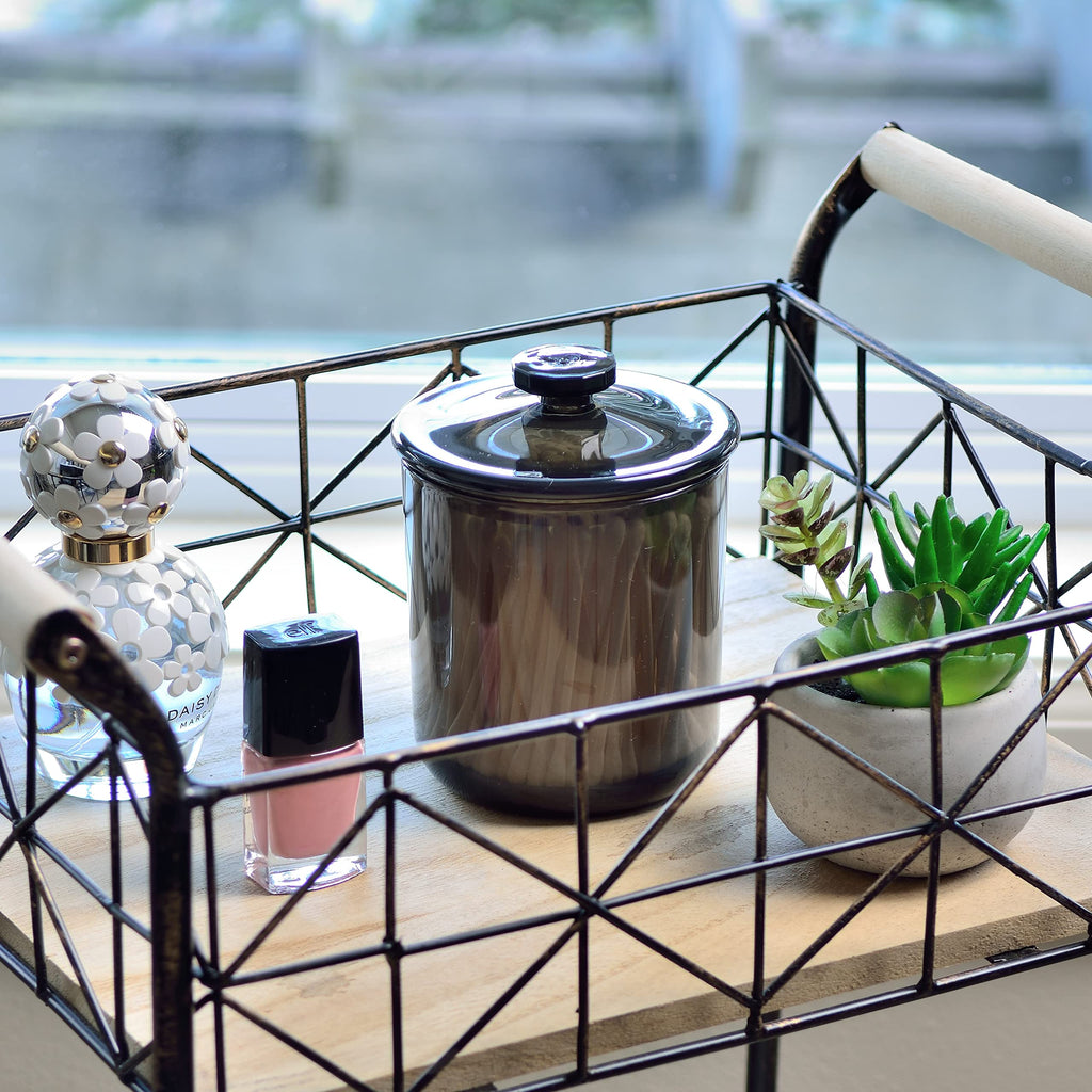 Youngever Black Plastic Apothecary Jars, Qtip Holder, Cotton Swab Holder, Bathroom Vanity Organizer for Cotton Balls, Cotton Pads, Qtips