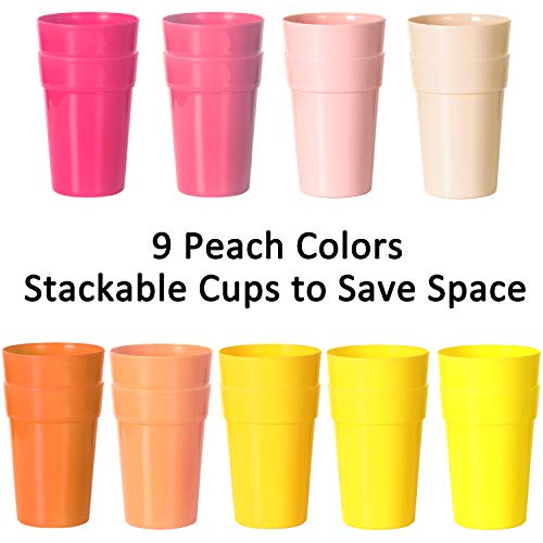 Youngever 18 Pack 12 Ounce Plastic Kids Juice Tumblers, Unbreakable Drinking Glasses, Plastic Cups, Reusable | Stackable | NO BPA | Top-rack Dishwasher Safe