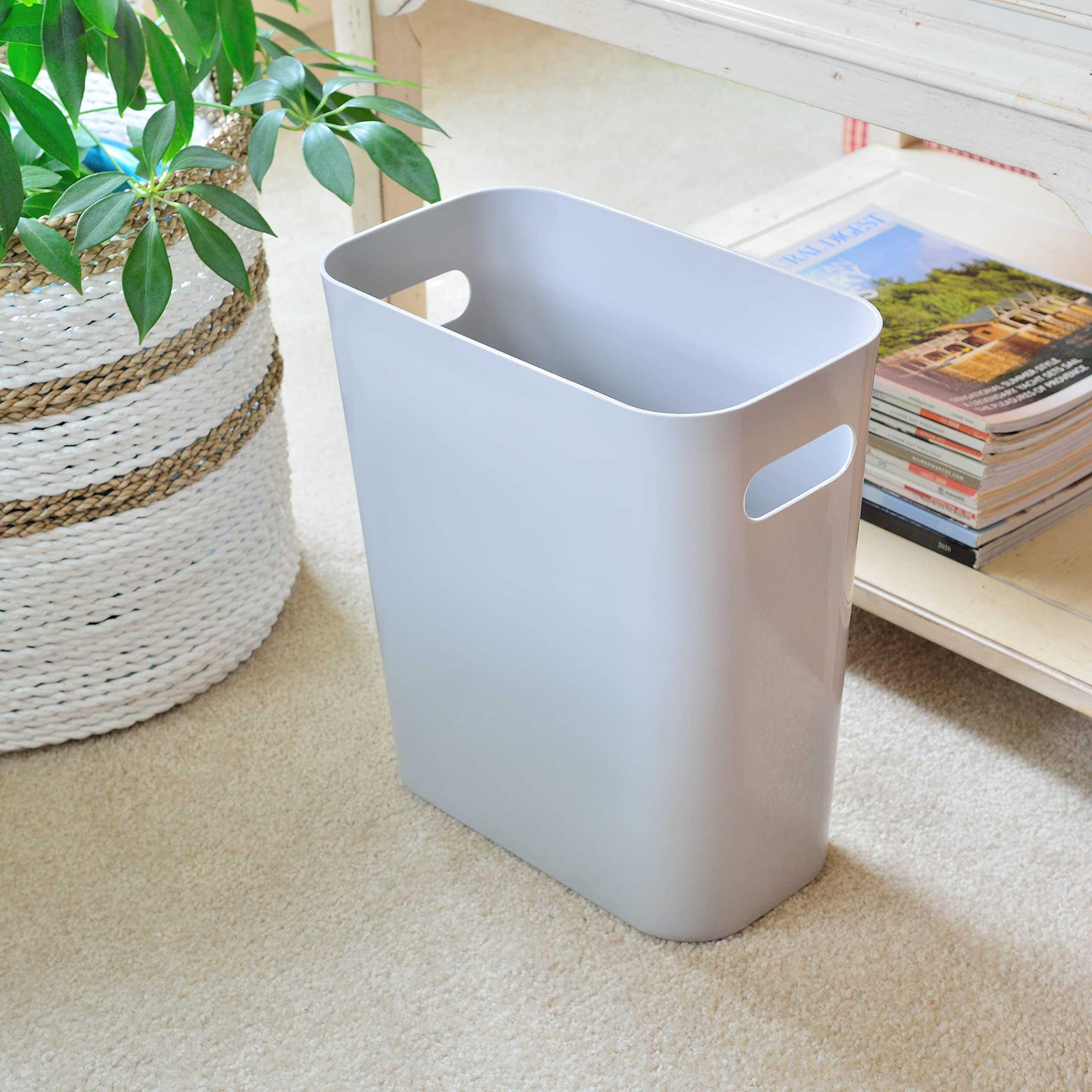 Youngever 2 Pack 3 Gallon Slim Trash Can, Plastic Garbage Container Bin, Trash Bin with Handles for Home Office, Living Room, Study Room, Kitchen, Bathroom