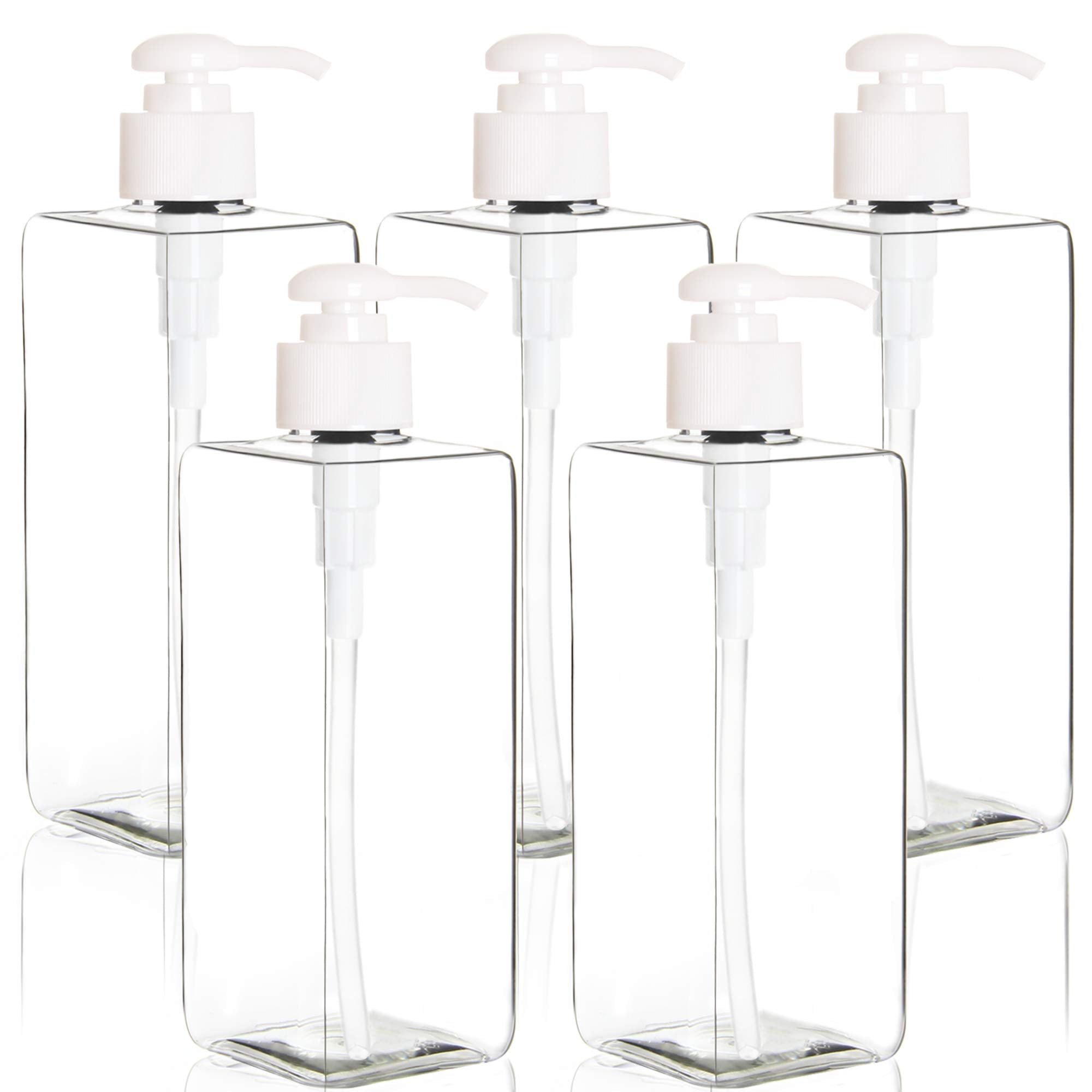 Youngever 5 Pack 16 Ounce Plastic Pump Bottles, Refillable Square Plastic Pump Bottles for Dispensing Lotions, Shampoos and More