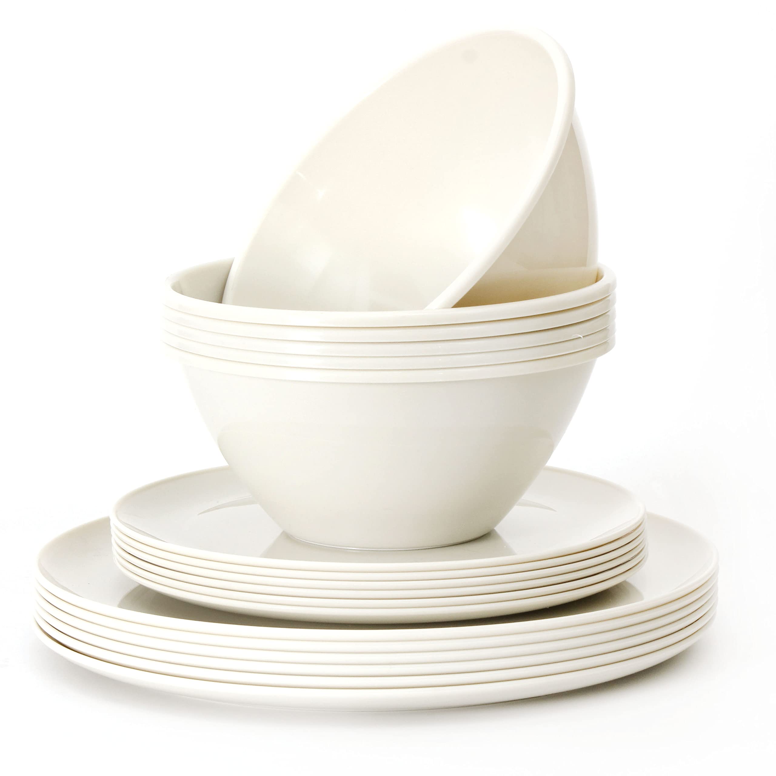 Youngever 18 Pieces Plastic Kitchen Dinnerware Set, Plates (8 Inch & 10 Inch), Bowls (32OZ), Service for 6