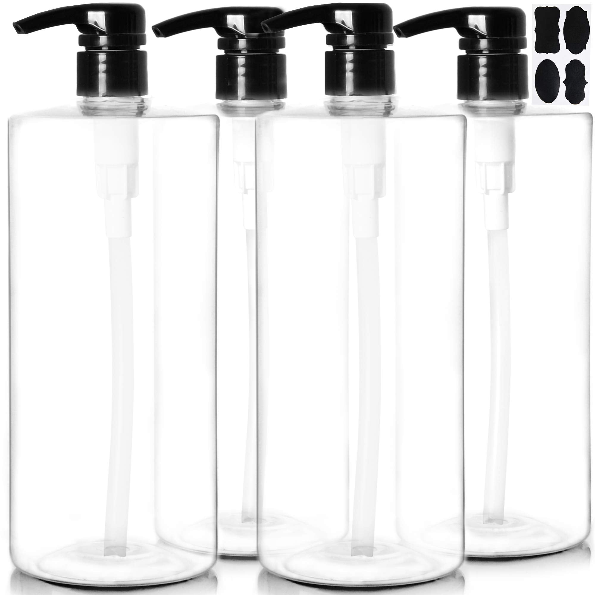 Youngever 4 Pack Pump Bottles for Shampoo 32 Ounce (1 Liter), Empty Shampoo Pump Bottles, Plastic Cylinder with Lockdown-Leak Proof-Pumps