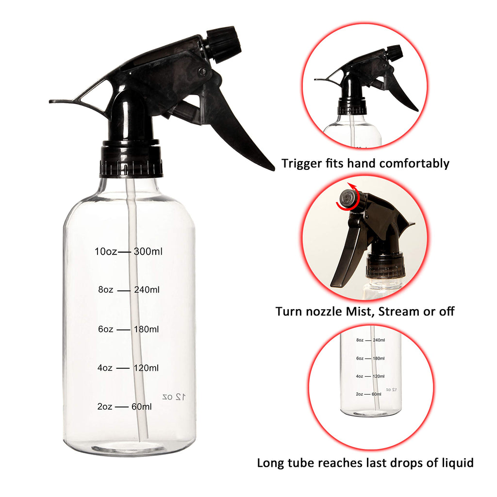 Youngever Set of 12 Empty 12 Ounce Plastic Spray Bottles with Measurement, Spray Bottles for Hair and Cleaning Solutions
