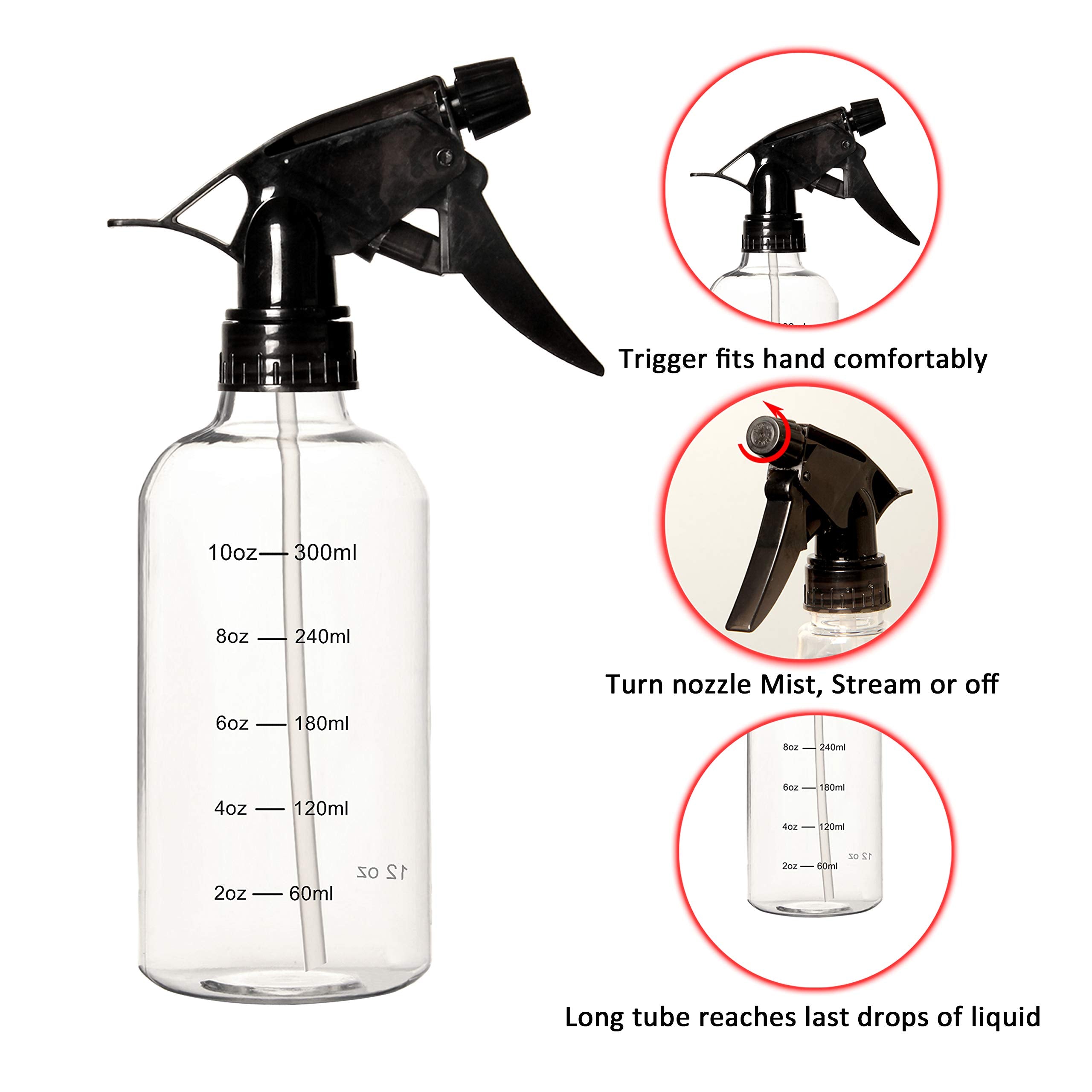 Youngever Set of 12 Empty 12 Ounce Plastic Spray Bottles with Measurement, Spray Bottles for Hair and Cleaning Solutions