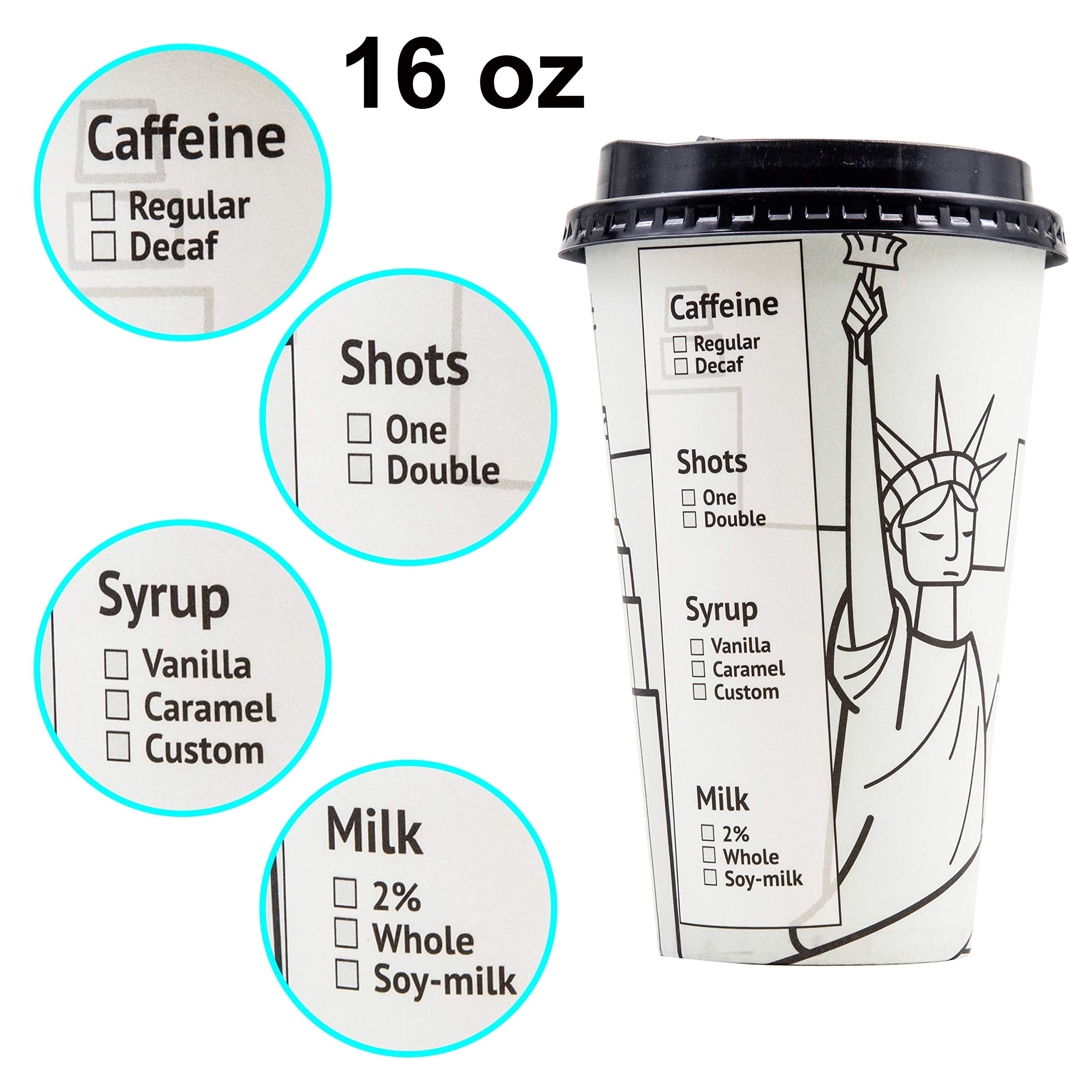 Youngever 70 Sets Disposable Coffee Cups with Lids, To Go Hot Coffee Cups, Durable Paper Cups with Lids, City Skyline Design