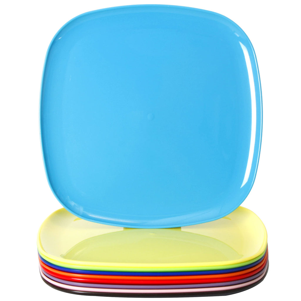 Youngever 9 Pack 10 Inch Plastic Plates, Large Square Plates, Dinner Plates, Set of 9 (9 Rainbow Colors)