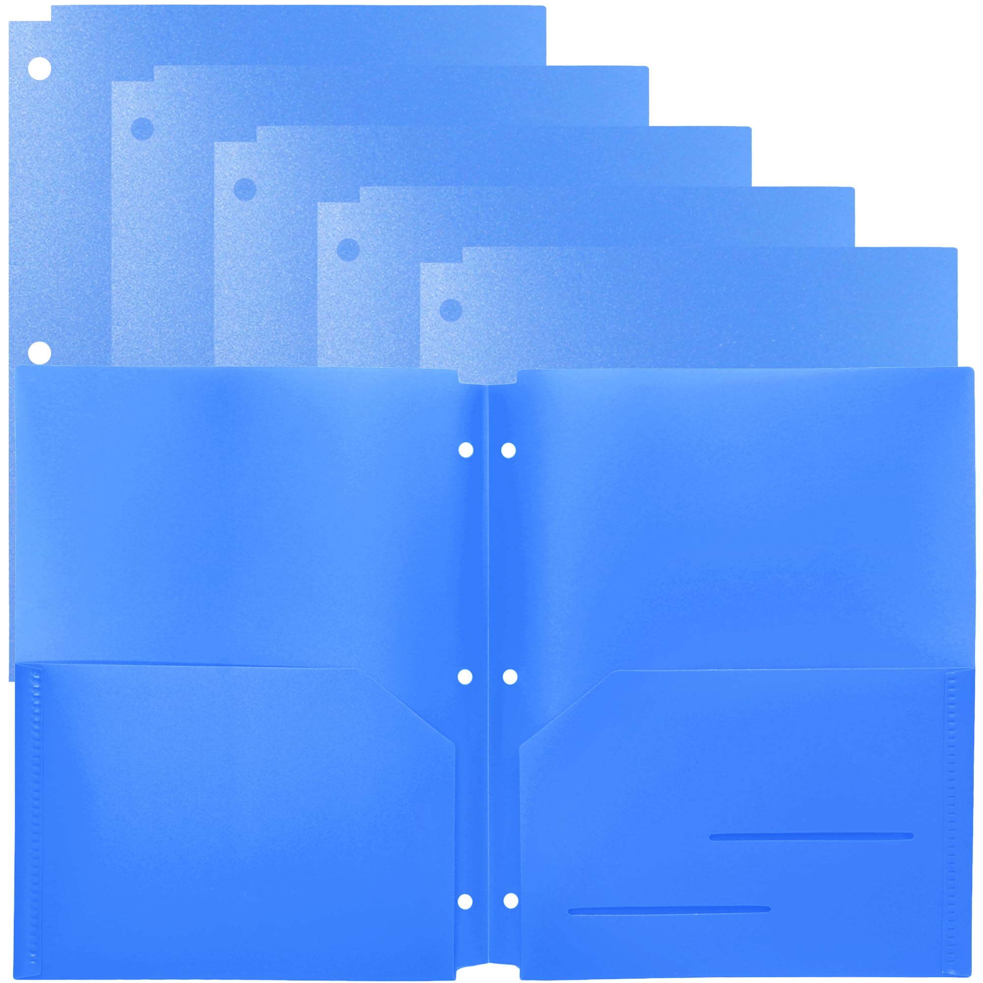 Youngever 6 Pack Heavy Duty Plastic Two Pocket Folders, Binder Dividers with Pocket, 3 Hole Punch Folder with Notches, Binder Folders