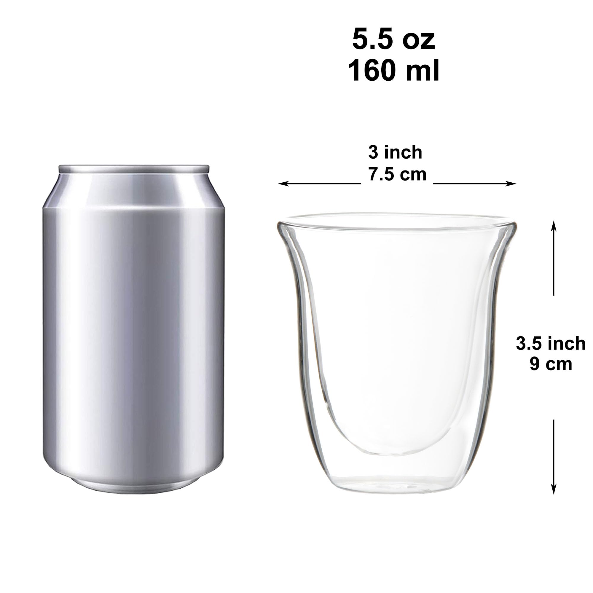 Youngever 2 Pack 5.5 Ounce Espresso Cups, Double Wall Thermo Insulated Espresso Cups, Glass Coffee Cups (Tall)