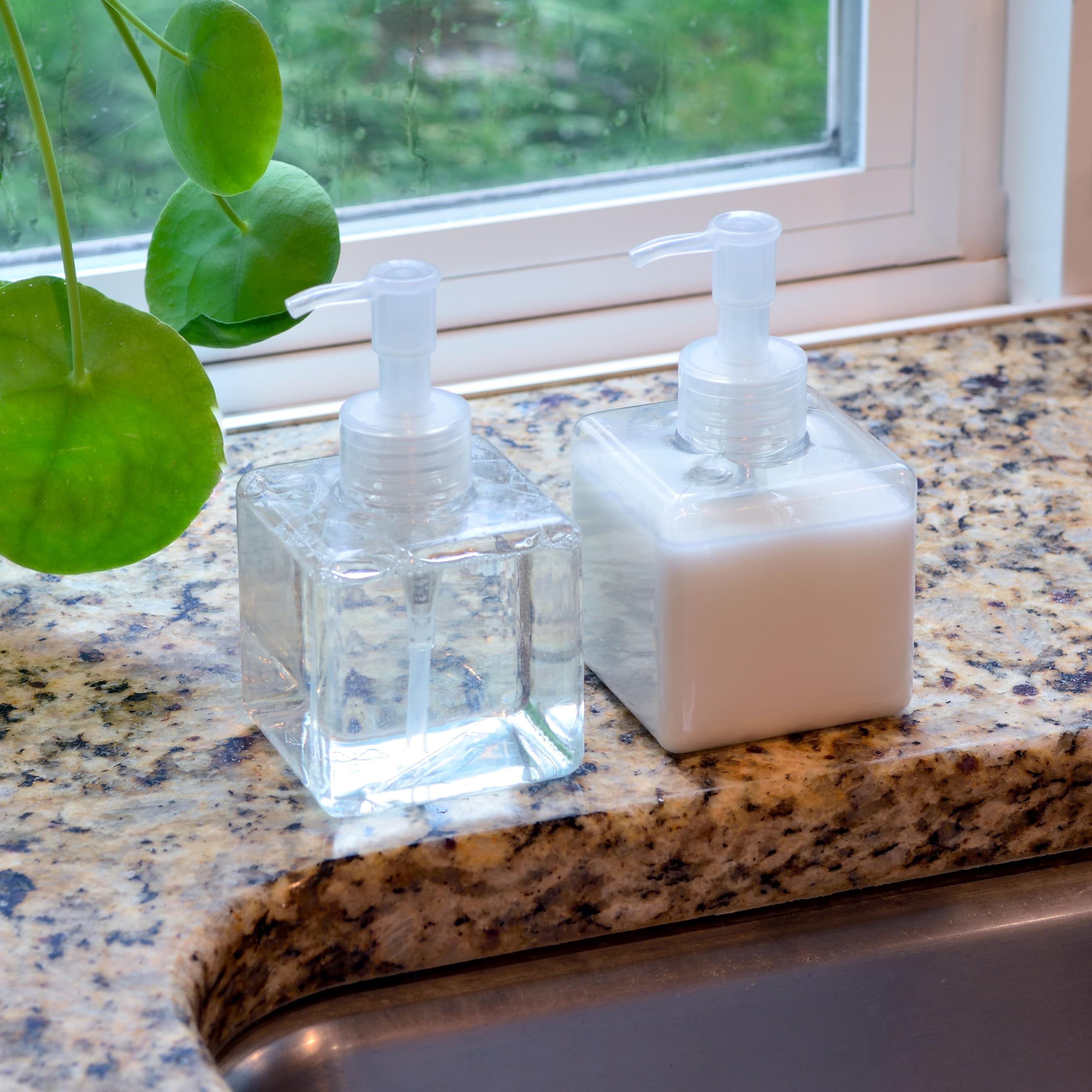 Youngever 5 Pack Clear Plastic Square Pump Bottles, Refillable Plastic Pump Bottles for Dispensing Lotions, Shampoos