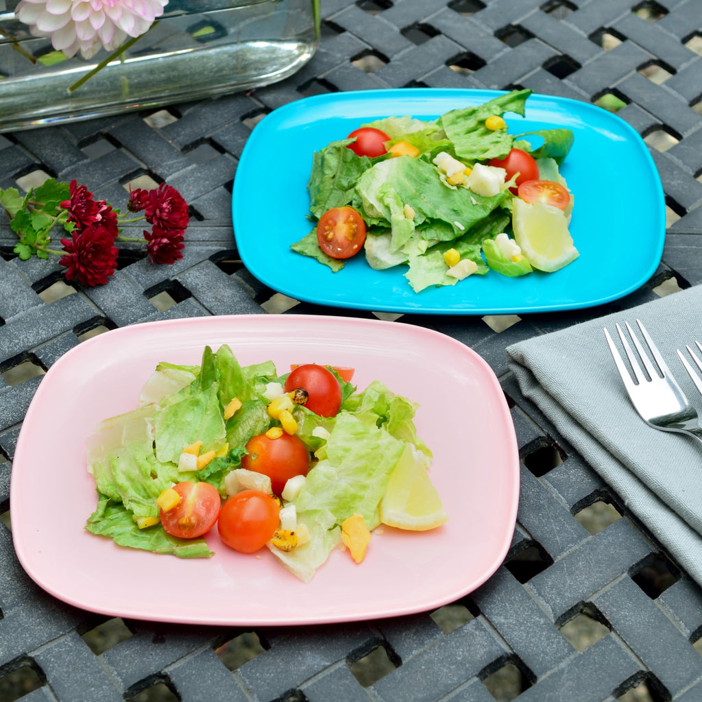 Youngever 9 Pack 8 Inch Plastic Plates, Large Square Plates, Dinner Plates, Set of 9 (9 Rainbow Colors)