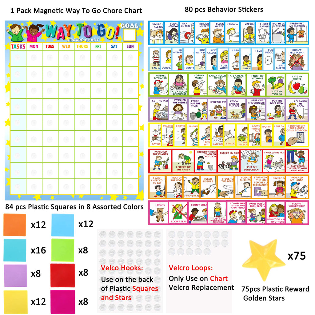Youngever Reward Chart, Responsibility Chart, Magnetic Chore Chart, Way to Go Behavior Chart for Kids with 75 Behavioral Chores, 17.5 x 13.5 Inch