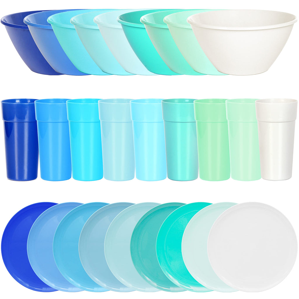 Youngever 18 Piece Plastic Kitchen Dinnerware Set, Plates, Dishes, Bowls, Cups, Service for 6