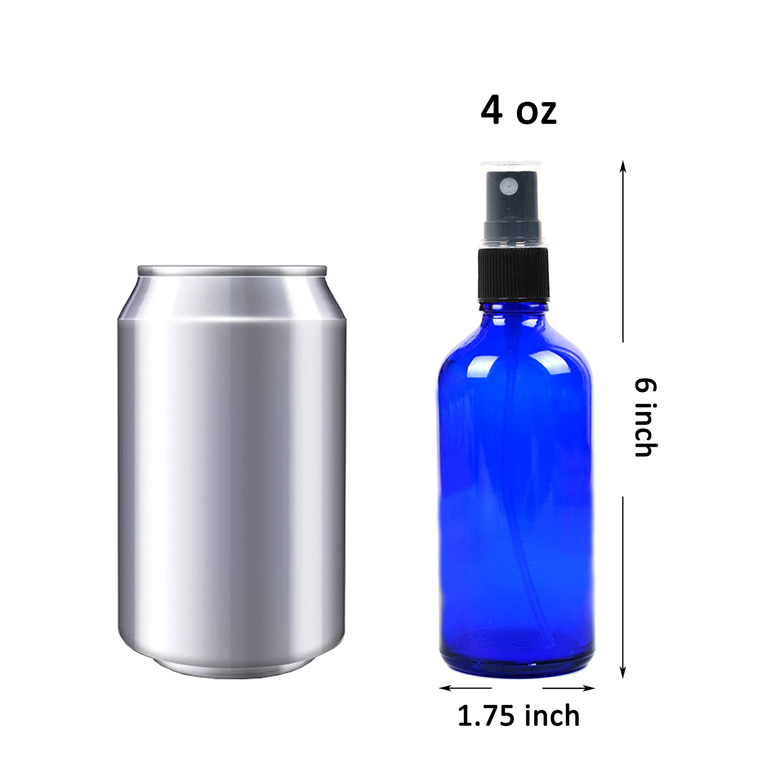 Youngever 10 Pack Empty Blue Glass Spray Bottles, 4 Ounce Refillable Container for Essential Oils, Cleaning Products, or Aromatherapy