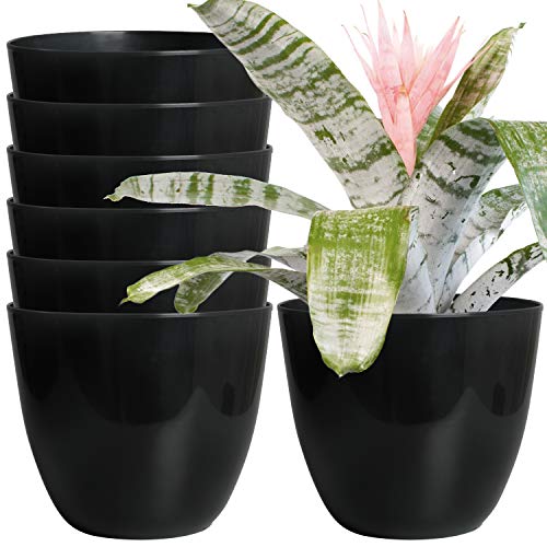 Youngever 7 Pack 6.5 Inch Plastic Planters Indoor Flower Plant Pots, Modern Decorative Gardening Pot with Drainage for All House Plants, Flowers, Herbs, Succulents and Hanging Plants