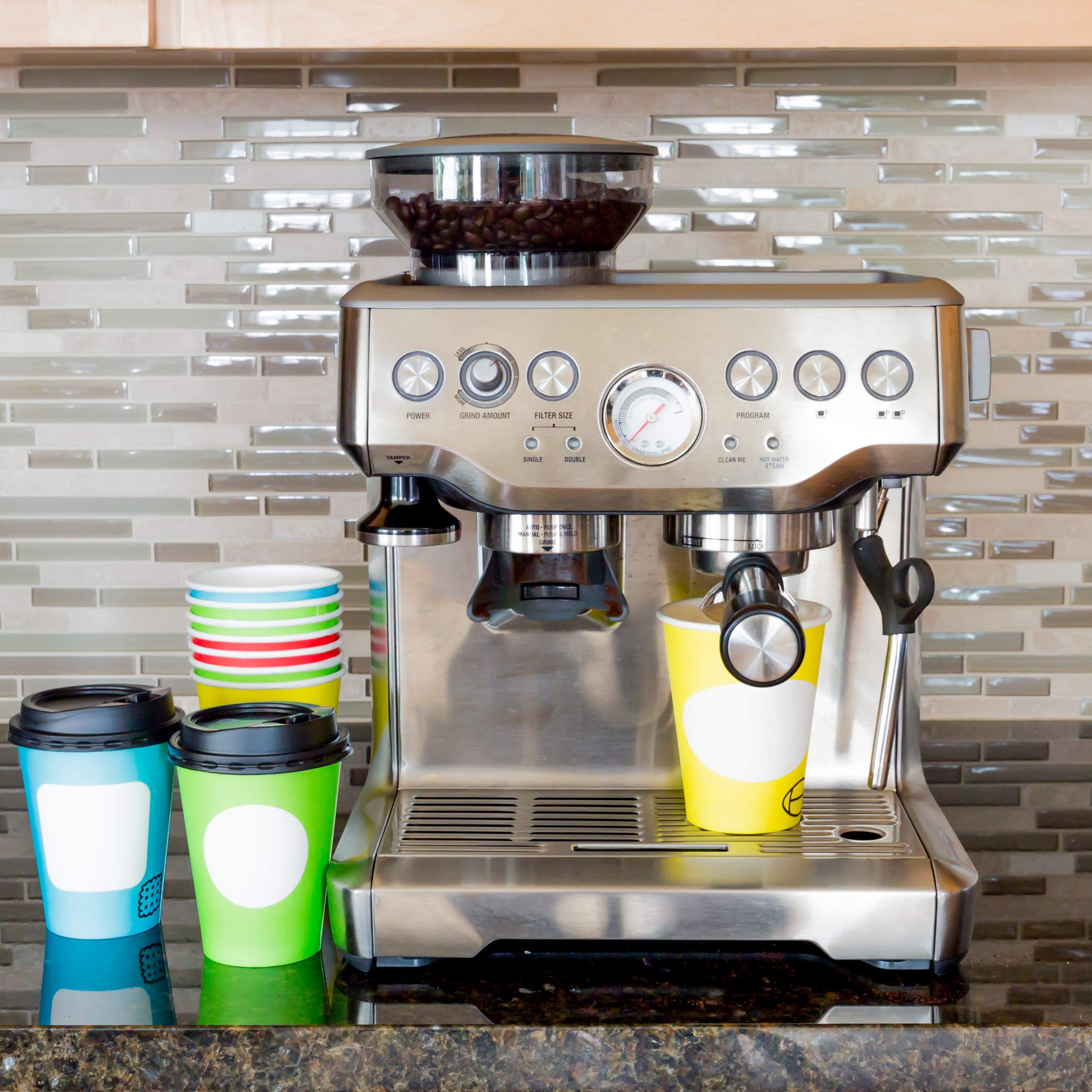 Youngever 70 Sets Hot Coffee Cups Durable Paper Cups with Travel Lids, 12 Ounce Disposable Cups For To Go Travel Mug Office Party Favor