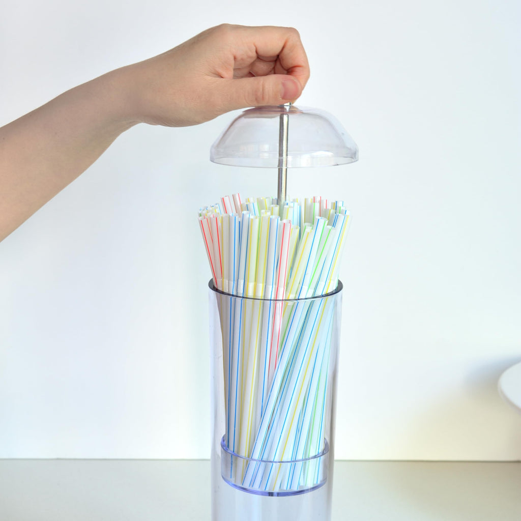 Youngever Straw Dispenser, Plastic Drinking Straw Container with Lid (Long Straw)