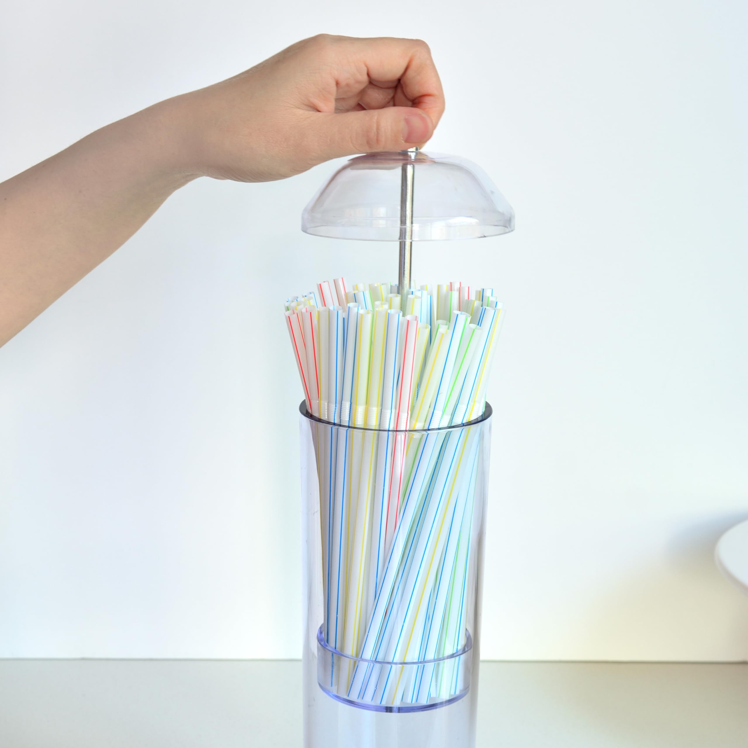 Youngever Straw Dispenser, Plastic Drinking Straw Container with Lid (Long Straw)