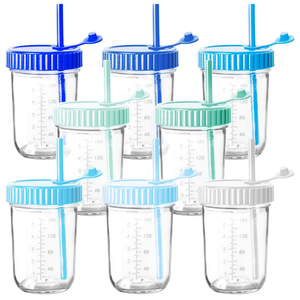 Youngever 8 Pack Glass Jars With Straws, 8 Ounce Cups, Mason Jars With Airtight Lids