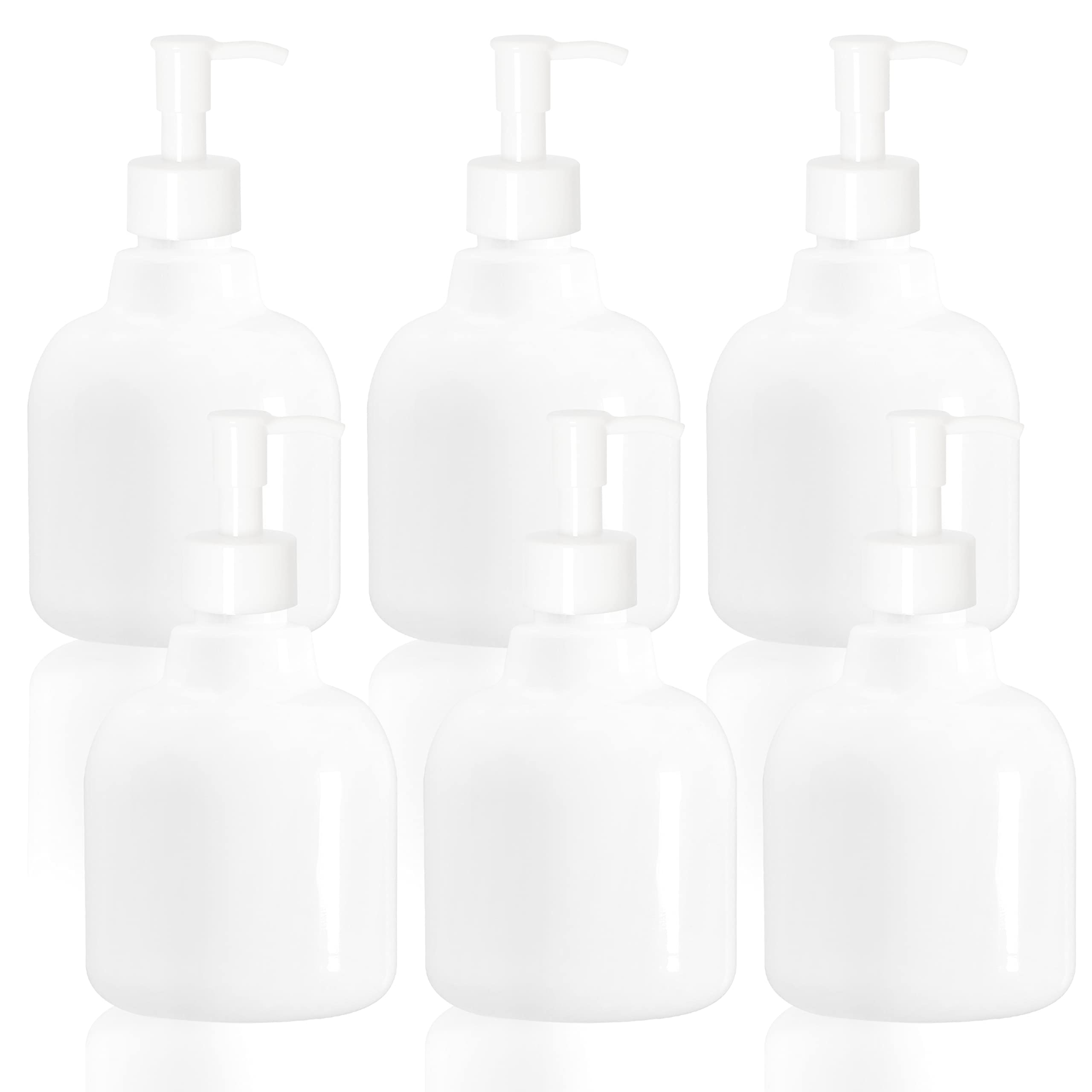 Youngever 6 Pack Plastic Pump Bottles 16 Ounce, Refillable Plastic Pump Bottles with Travel Lock (White)