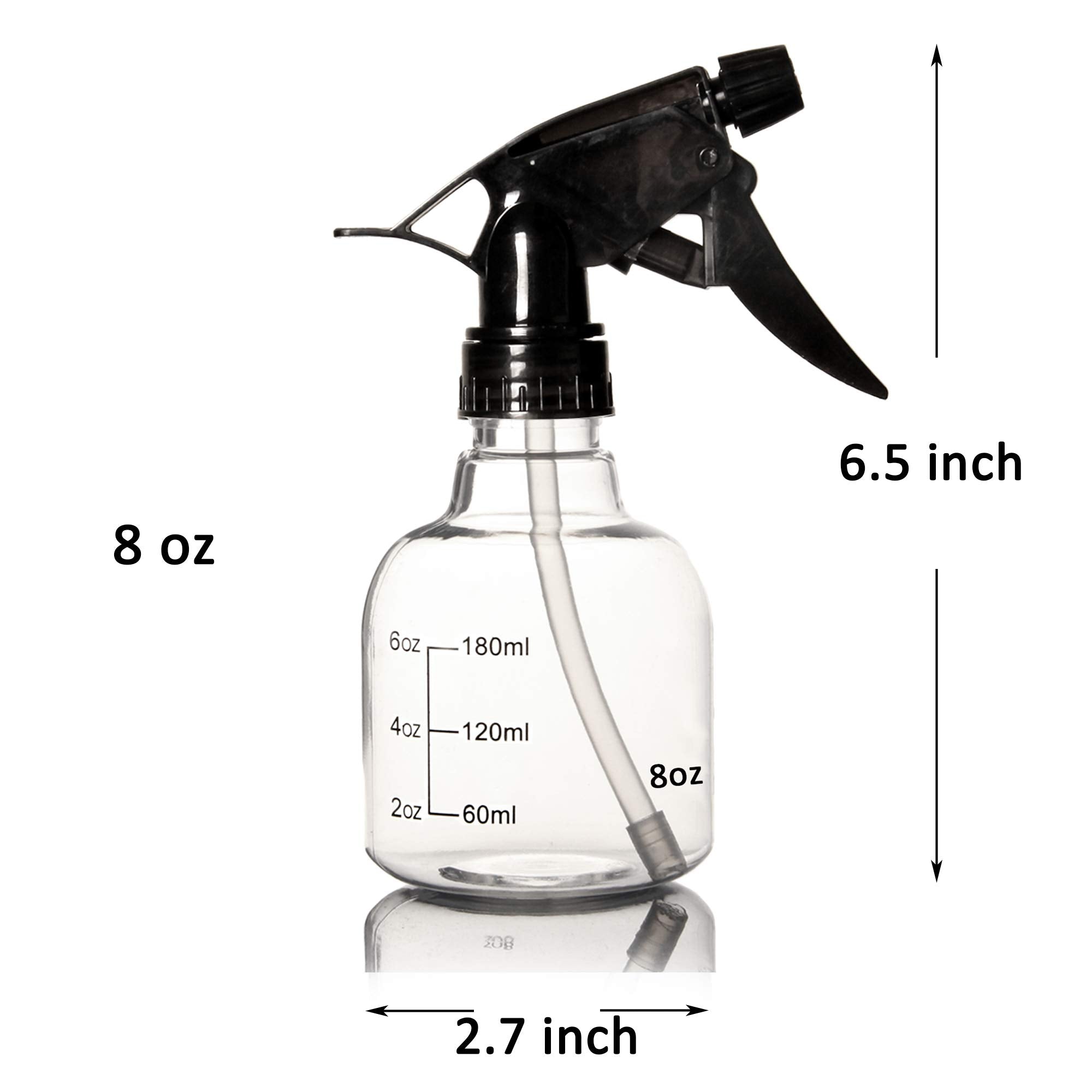 Youngever 6 Pack Empty Plastic Spray Bottles, Spray Bottles for Hair and Cleaning Solutions, 3 Clear and 3 Black Colors