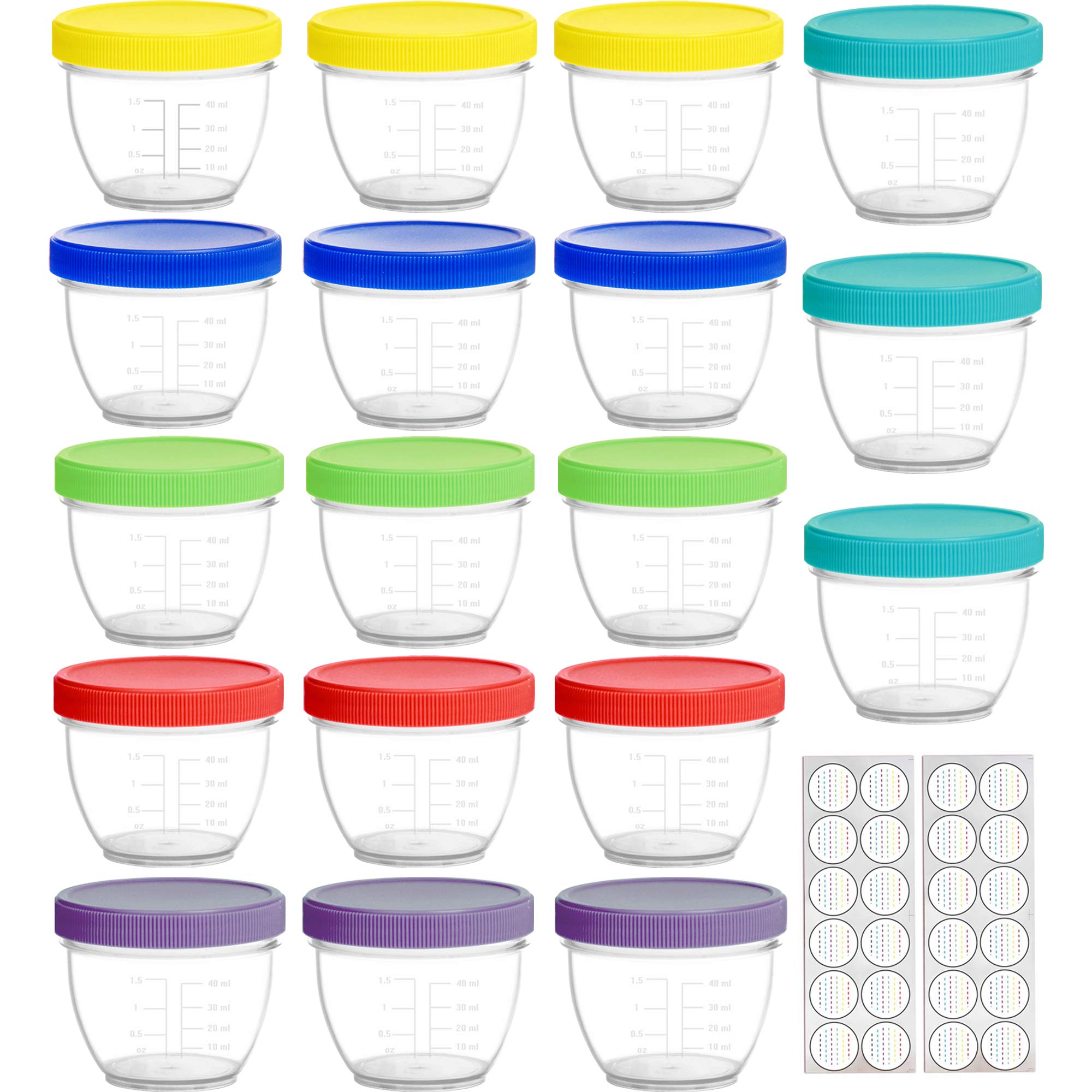 Youngever 18 Pack Baby Food Storage, 4 oz Baby Food Containers with Lids, 6 Assorted Colors, with Lids Labels