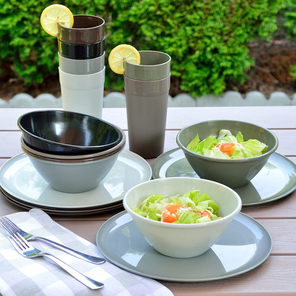 Youngever 18 Piece Plastic Kitchen Dinnerware Set, Plates, Dishes, Bowls, Cups, Service for 6