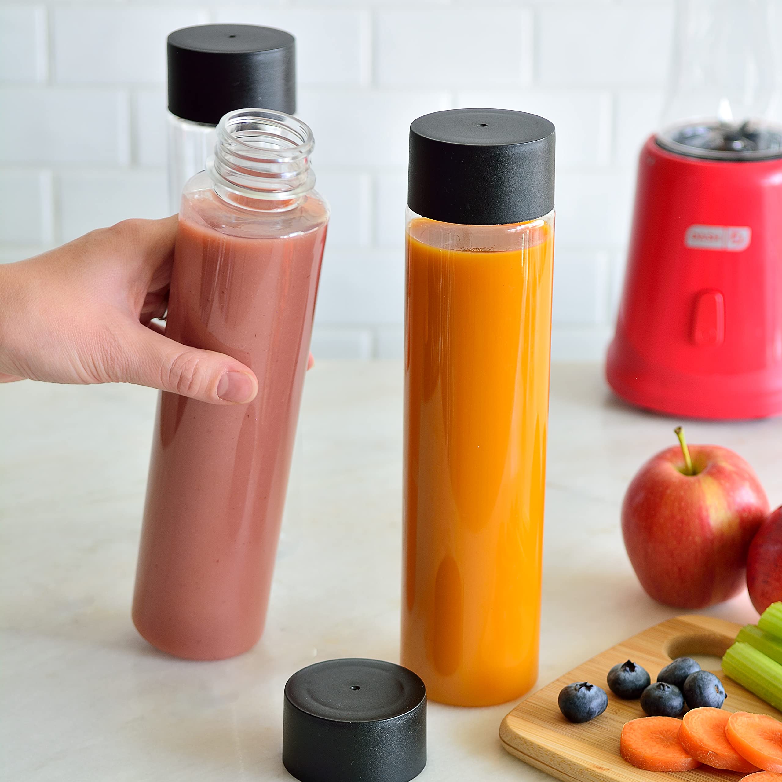 Youngever 6 Pack 16 Ounce Plastic Juice Bottles with Caps, Drinking Bottles with Lids, Beverage Containers